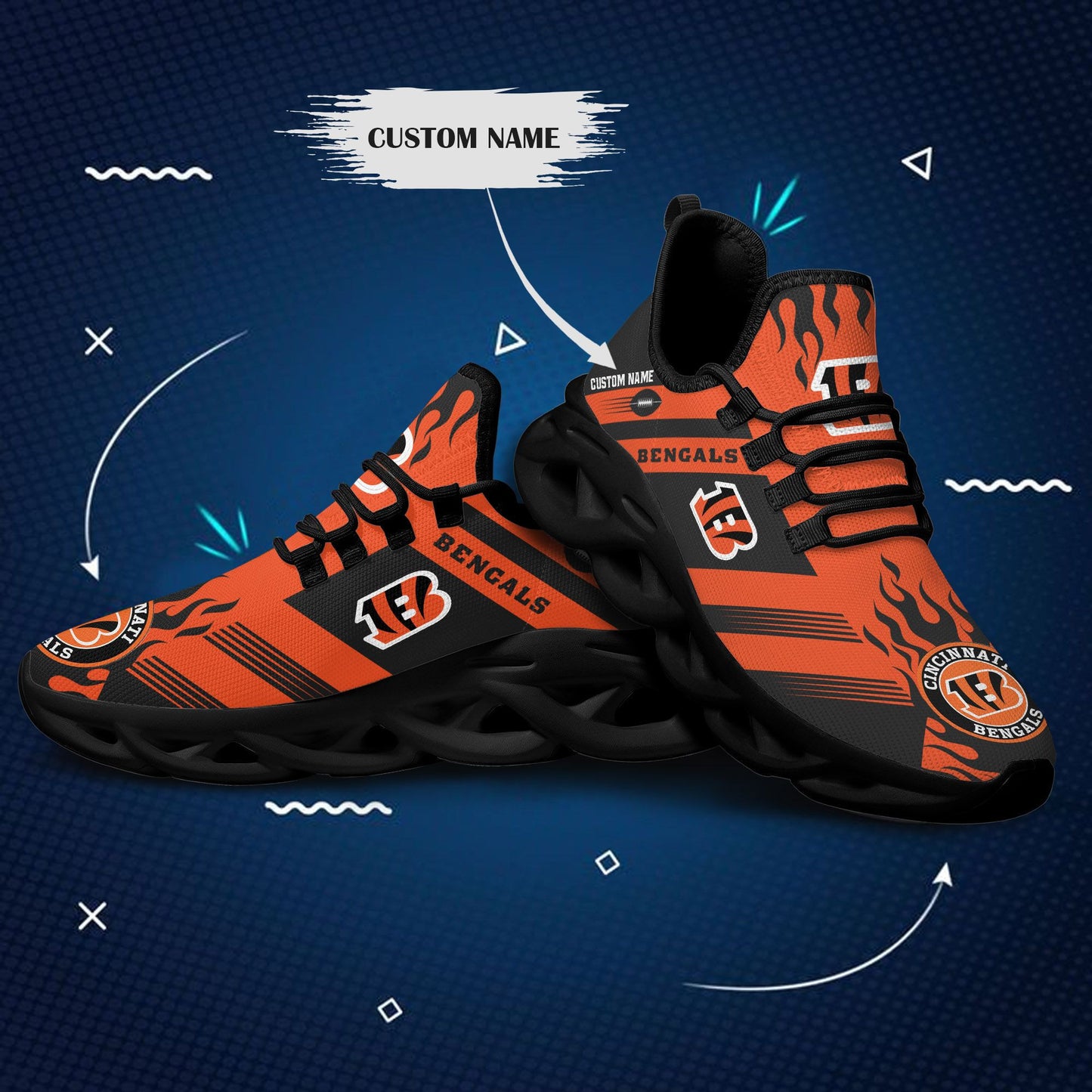 Ideafootwear Cincinnati Bengals NFL Max Soul Shoes Sneakers For Men And Women