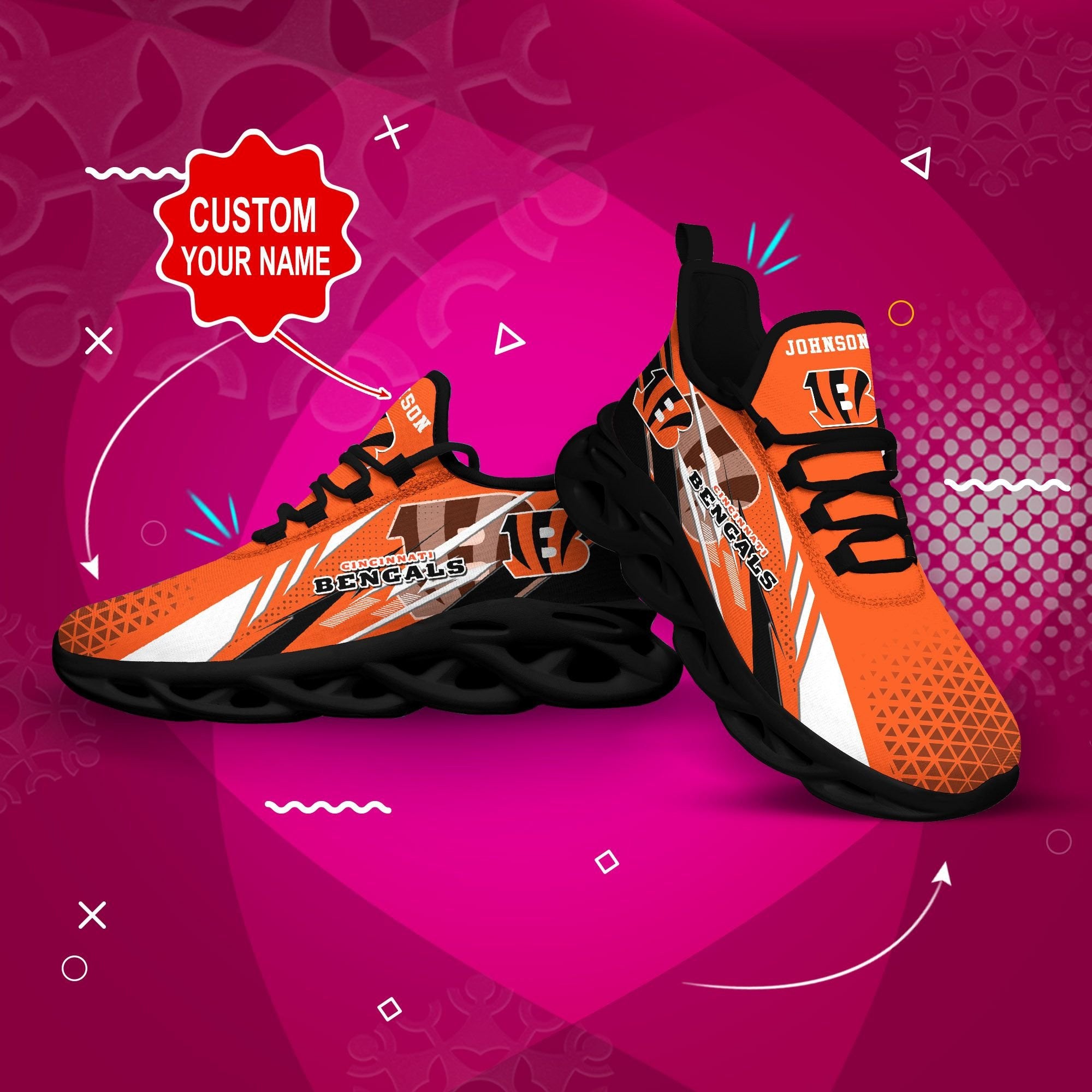Ideafootwear Cincinnati Bengals NFL Max Soul Shoes Sneakers For Men And Women