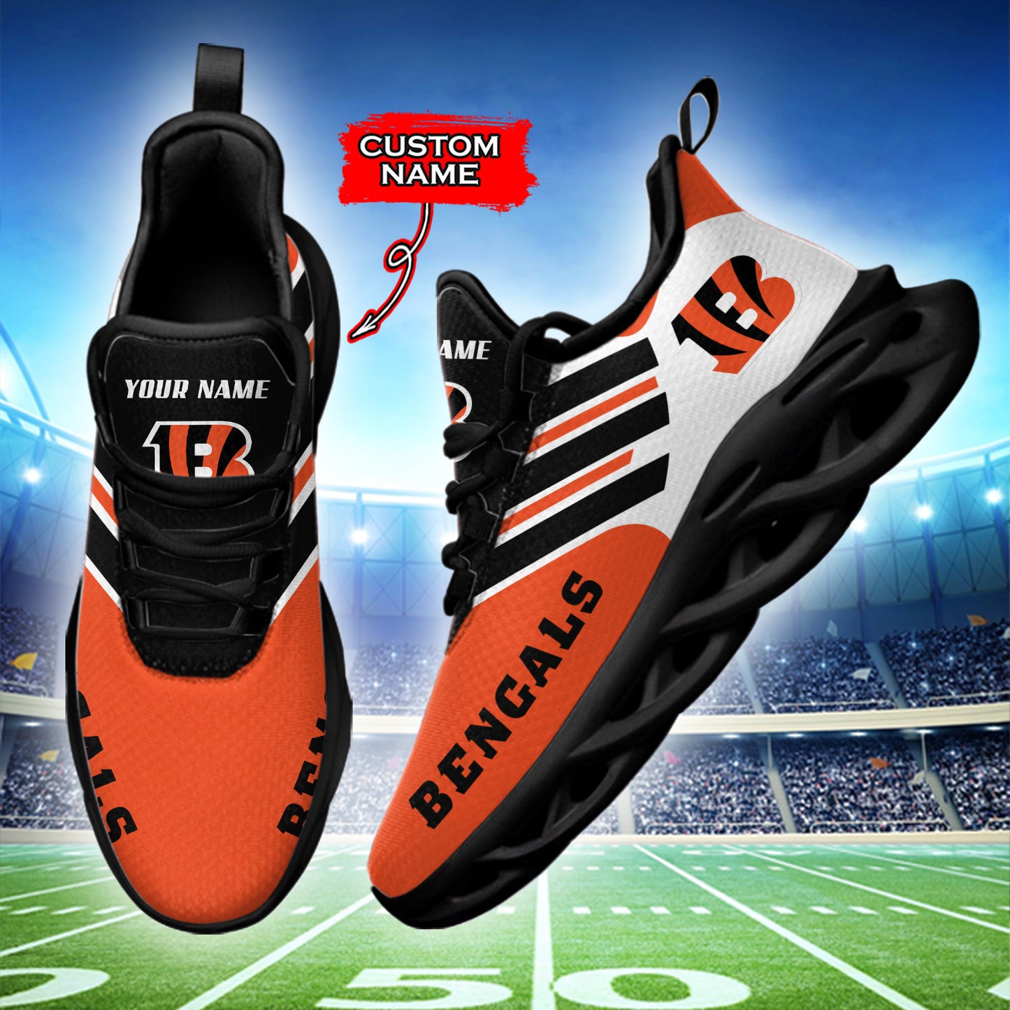 Ideafootwear Cincinnati Bengals NFL Max Soul Shoes Sneakers For Men And Women