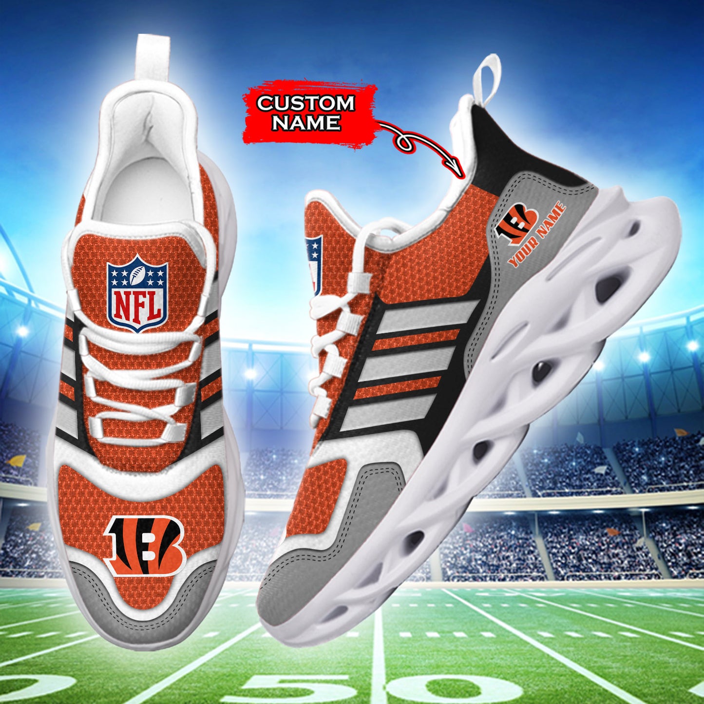 Ideafootwear Cincinnati Bengals NFL Max Soul Shoes Sneakers For Men And Women