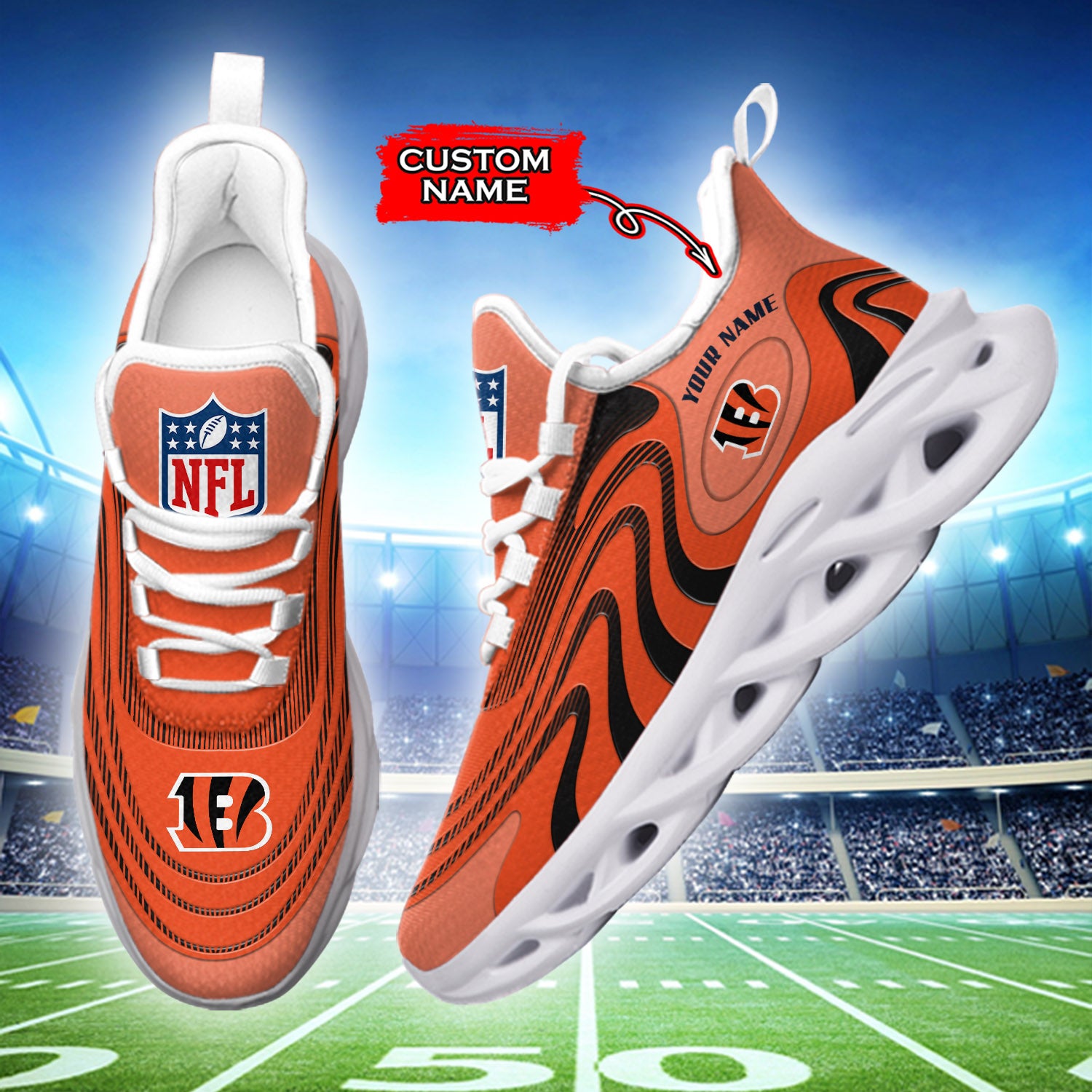 Ideafootwear Cincinnati Bengals NFL Max Soul Shoes Sneakers For Men And Women