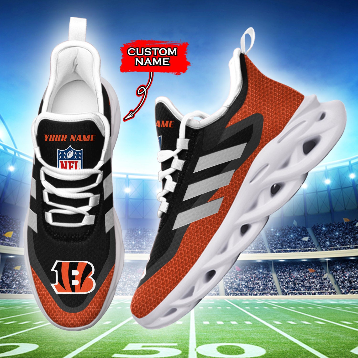 Ideafootwear Cincinnati Bengals NFL Max Soul Shoes Sneakers For Men And Women