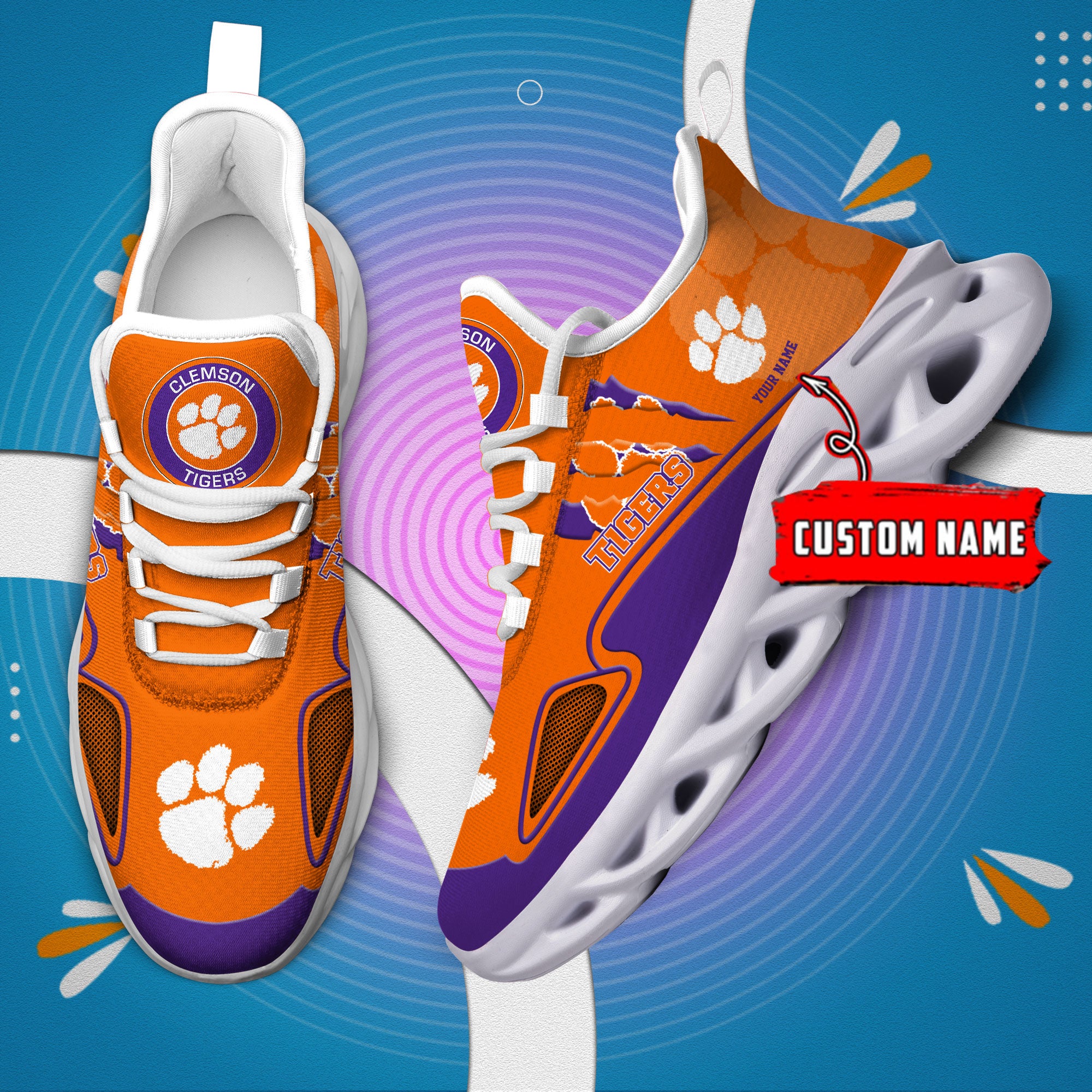 Ideafootwear Clemson Tigers Max Soul Shoes Sneakers For Men And Women