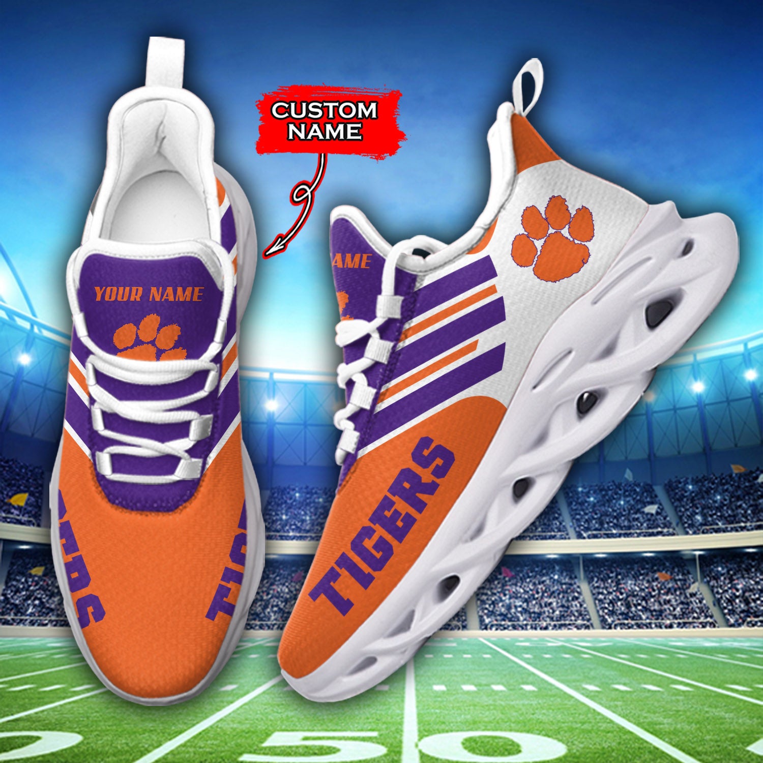Ideafootwear Clemson Tigers NCAA Max Soul Shoes Sneakers For Men And Women