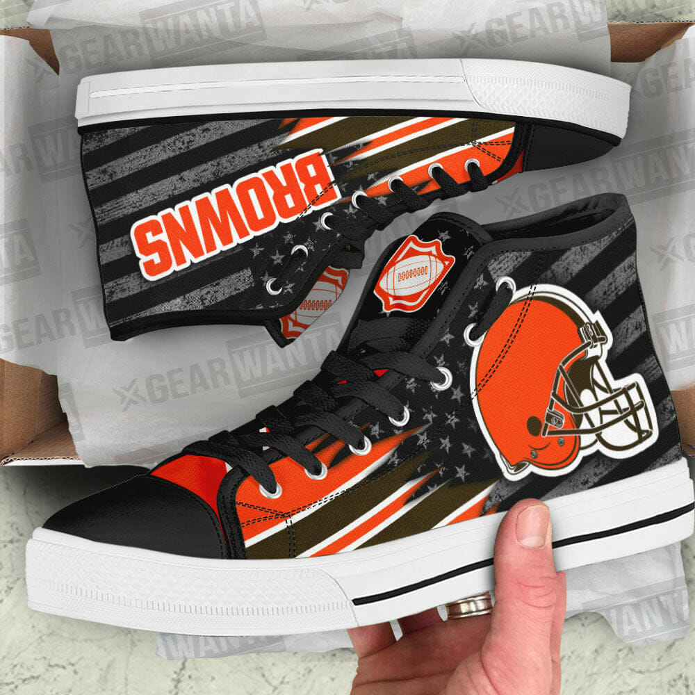 Ideafootwear Cleveland Browns High Top Canvas Sneakers Shoes For Men And Women