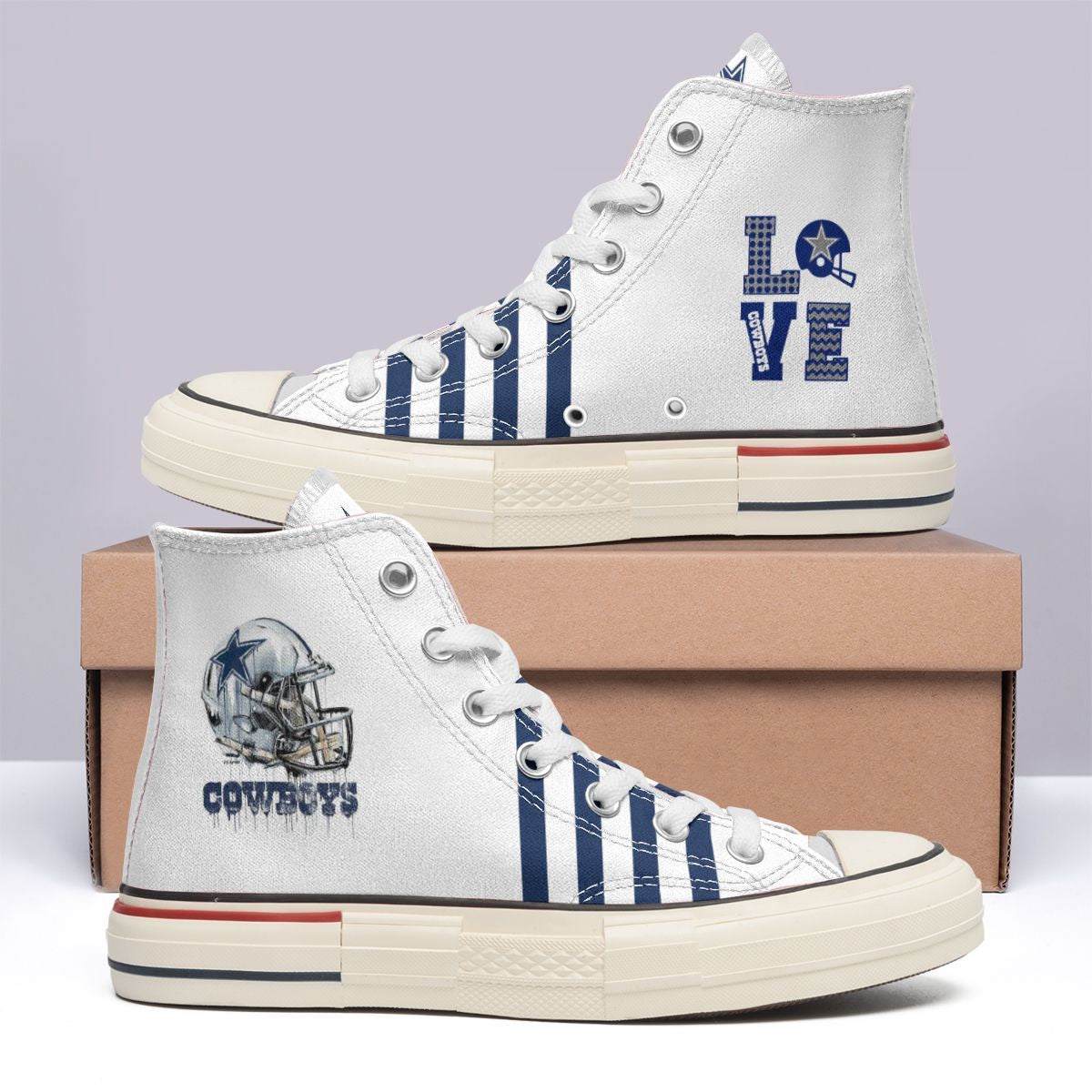 Ideafootwear Dallas Cowboys High Top Canvas Sneakers Shoes For Men And Women