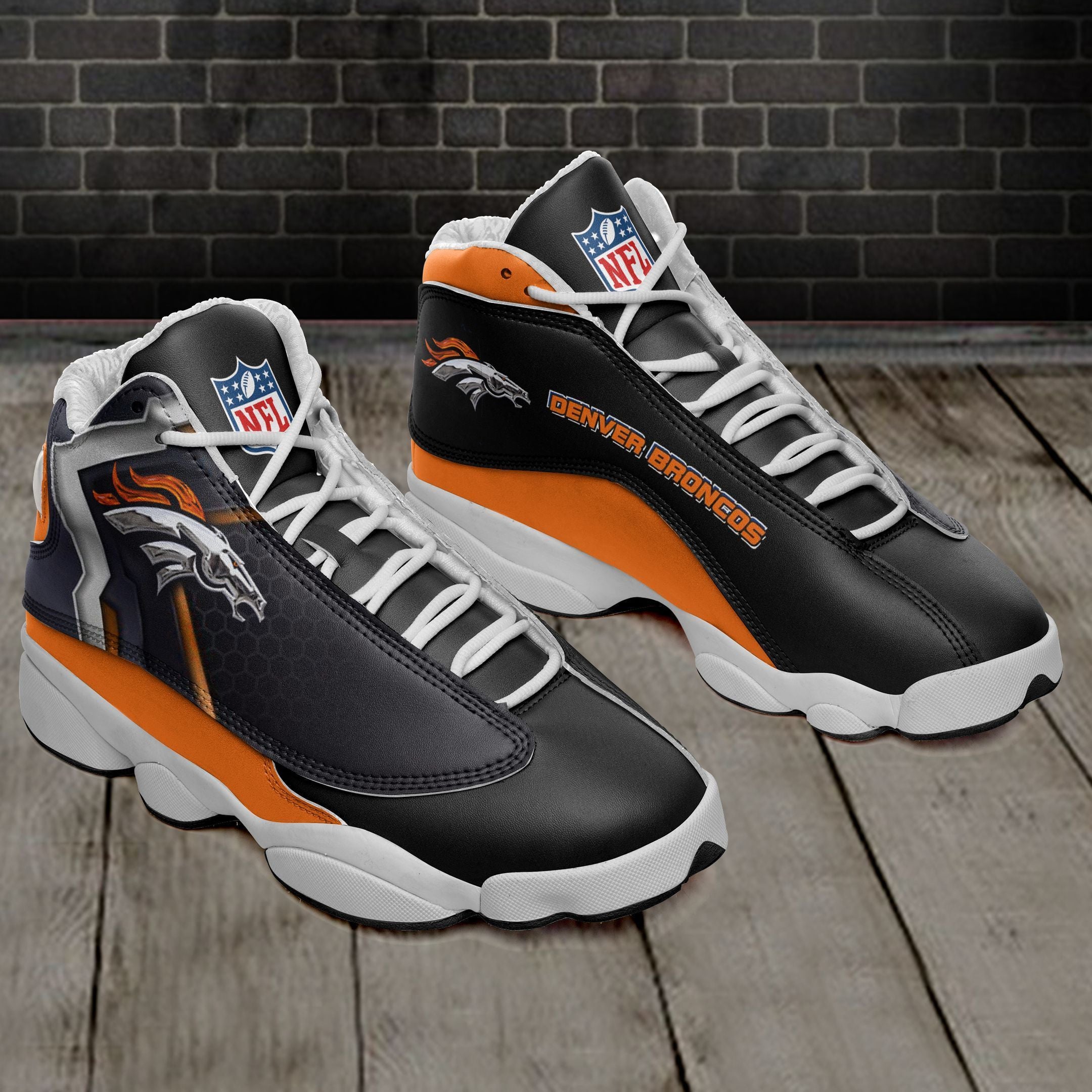 Ideafootwear Denver Broncos NFL AJ13 Sneakers Shoes For Men And Women