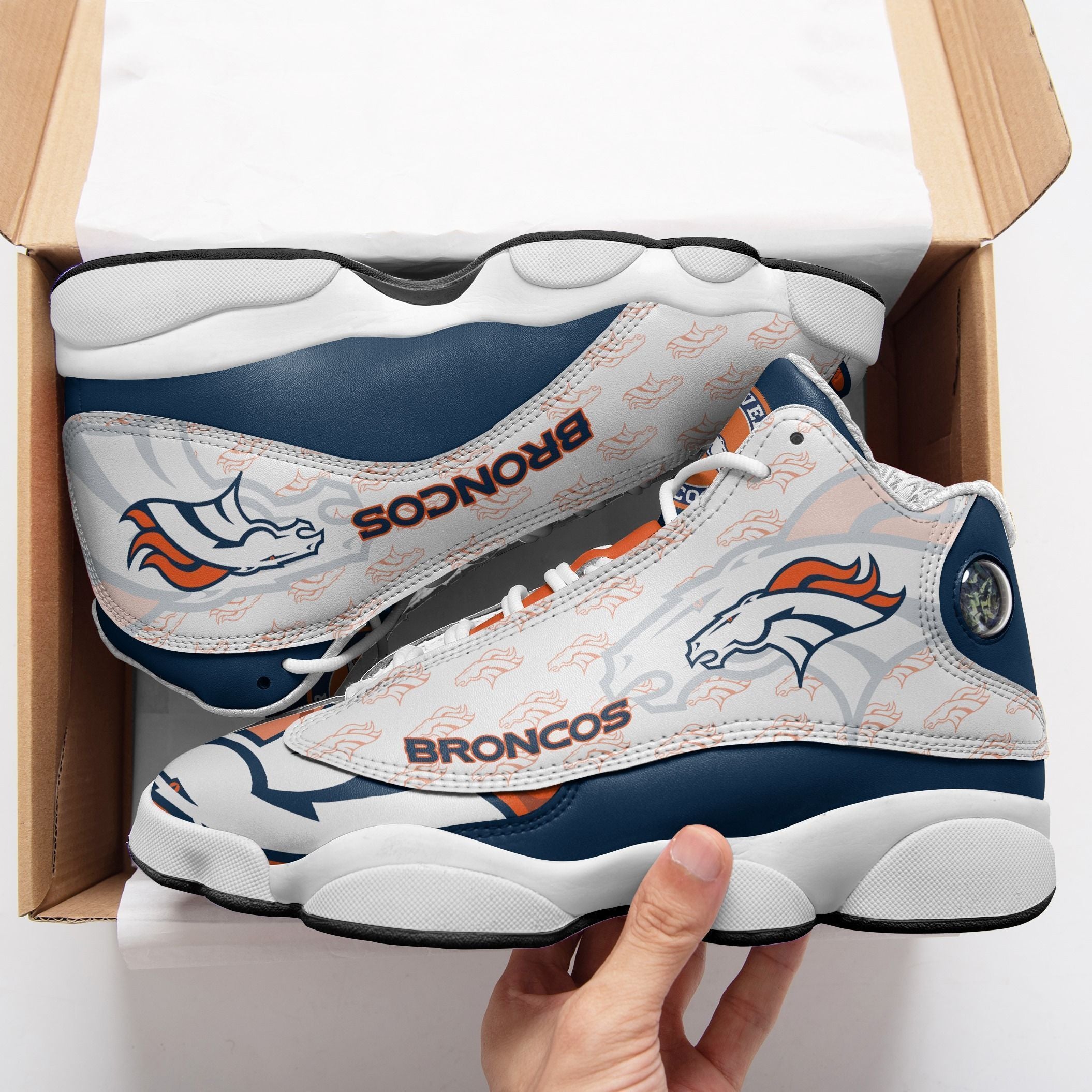 Ideafootwear Denver Broncos NFL AJ13 Sneakers Shoes For Men And Women
