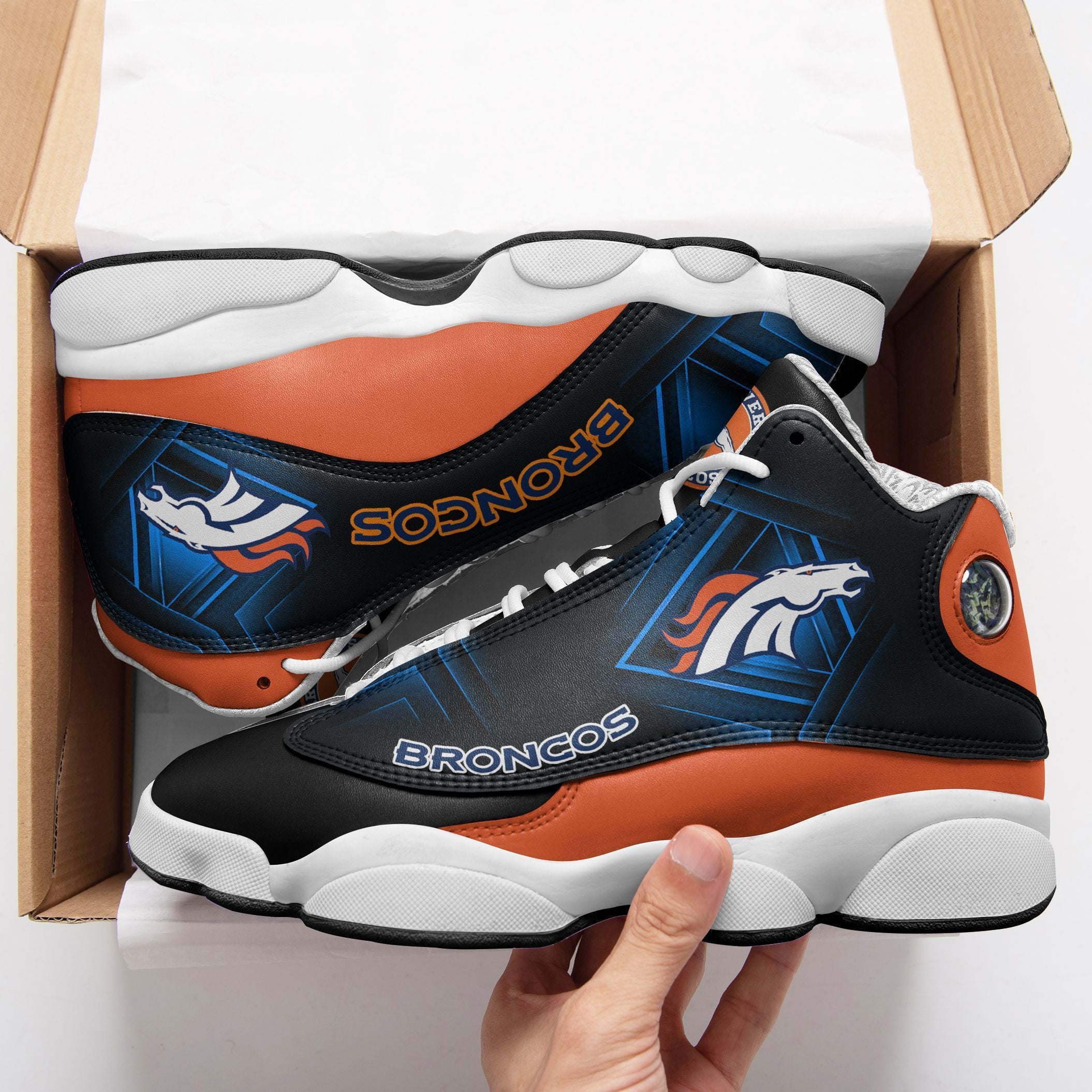 Ideafootwear Denver Broncos NFL AJ13 Sneakers Shoes For Men And Women