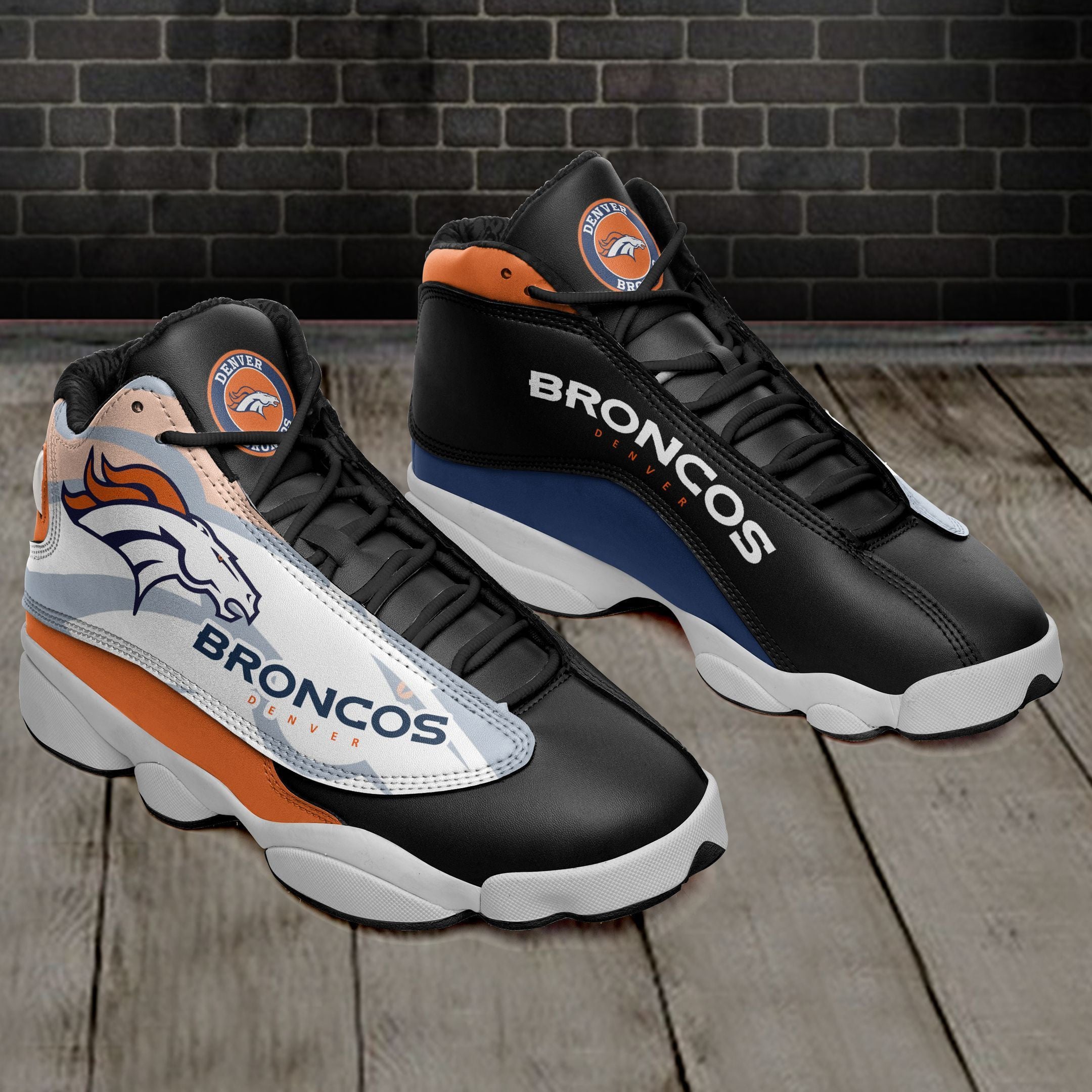 Ideafootwear Denver Broncos NFL AJ13 Sneakers Shoes For Men And Women