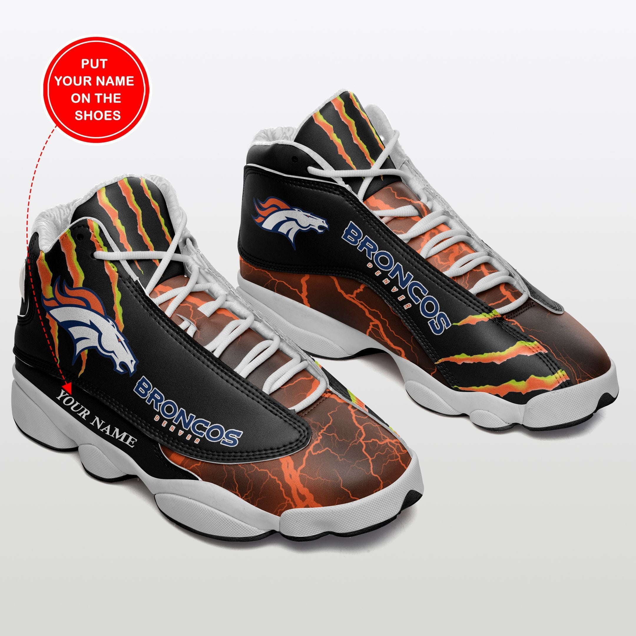 Ideafootwear Denver Broncos NFL AJ13 Sneakers Shoes For Men And Women