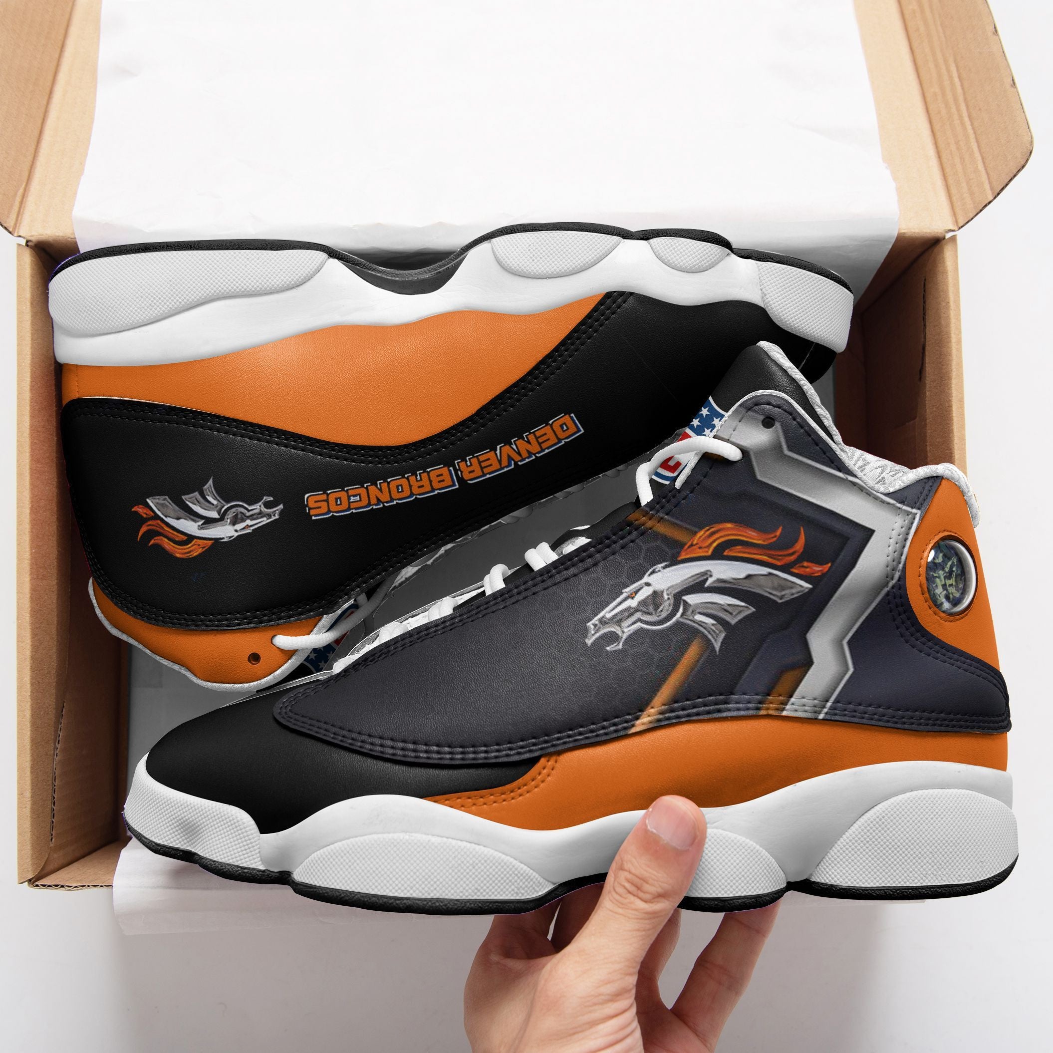 Ideafootwear Denver Broncos NFL AJ13 Sneakers Shoes For Men And Women