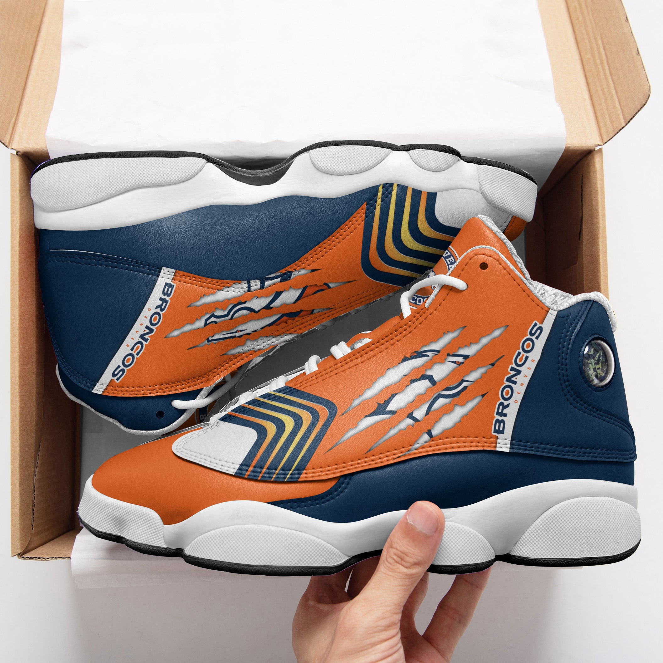 Ideafootwear Denver Broncos NFL AJ13 Sneakers Shoes For Men And Women