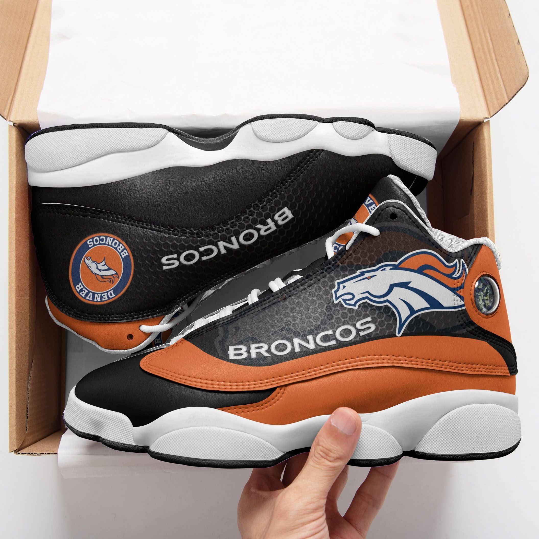 Ideafootwear Denver Broncos NFL AJ13 Sneakers Shoes For Men And Women