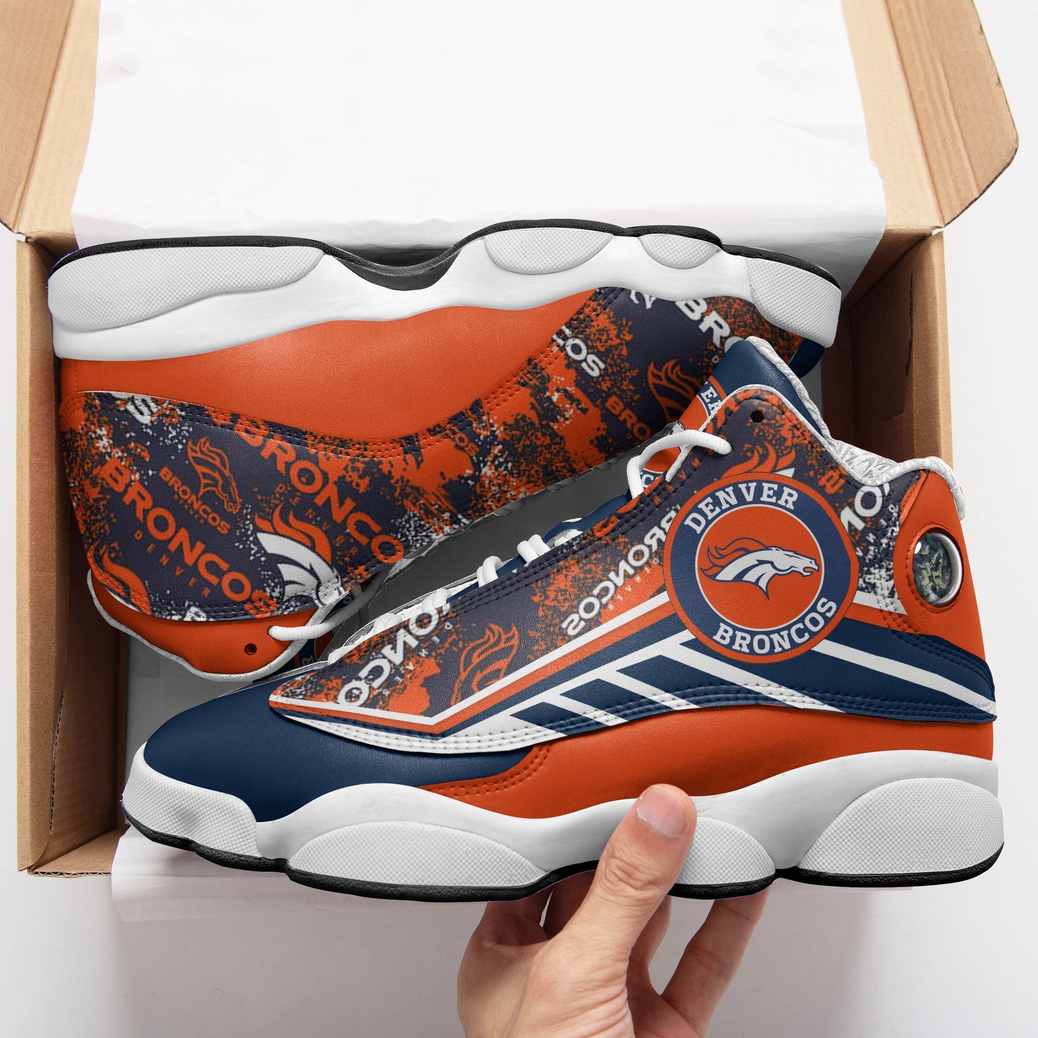 Ideafootwear Denver Broncos NFL AJ13 Sneakers Shoes For Men And Women