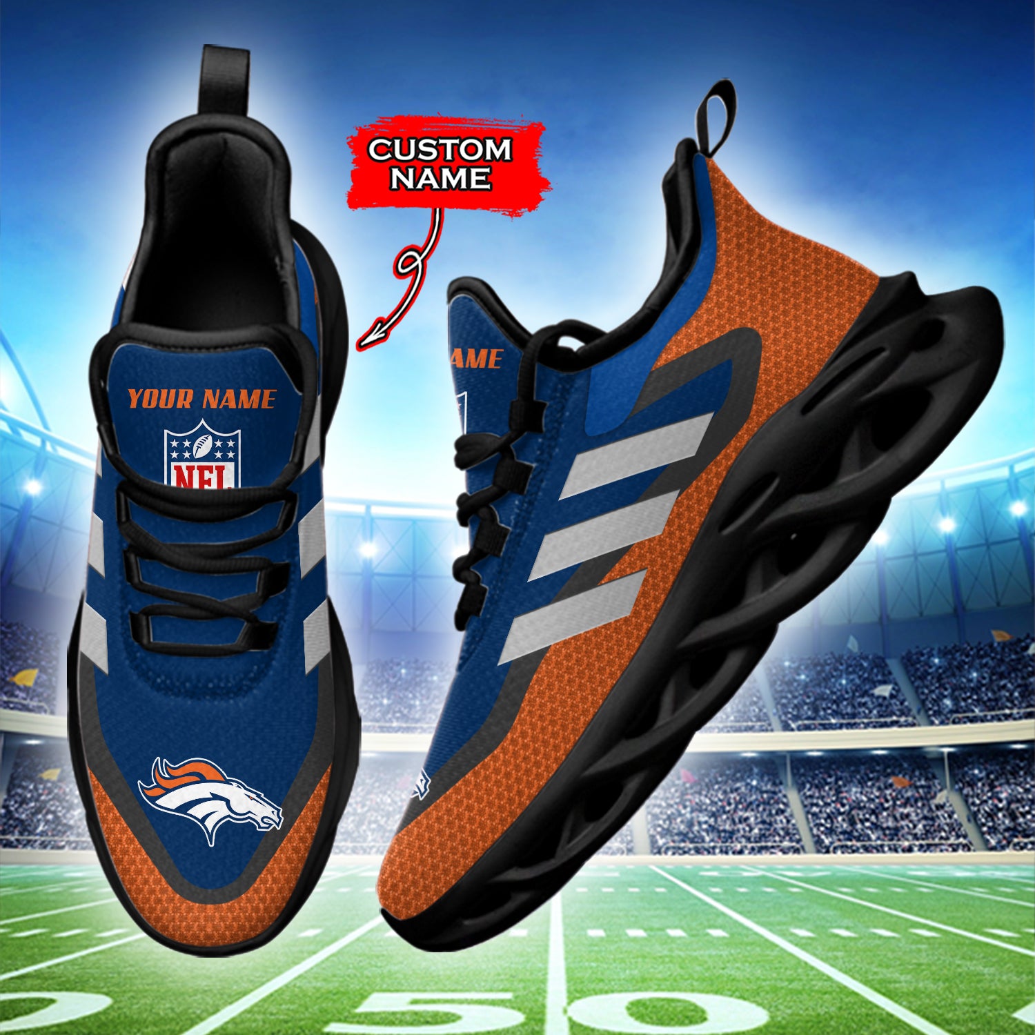 Ideafootwear Denver Broncos NFL Max Soul Shoes Sneakers For Men And Women