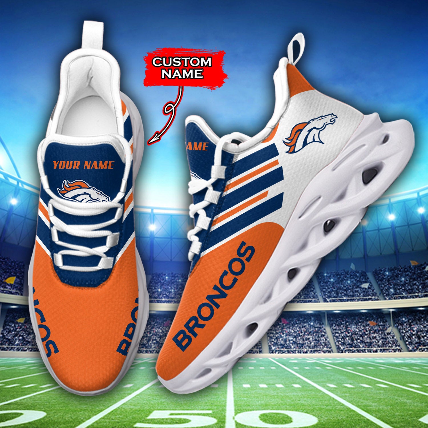 Ideafootwear Denver Broncos NFL Max Soul Shoes Sneakers For Men And Women
