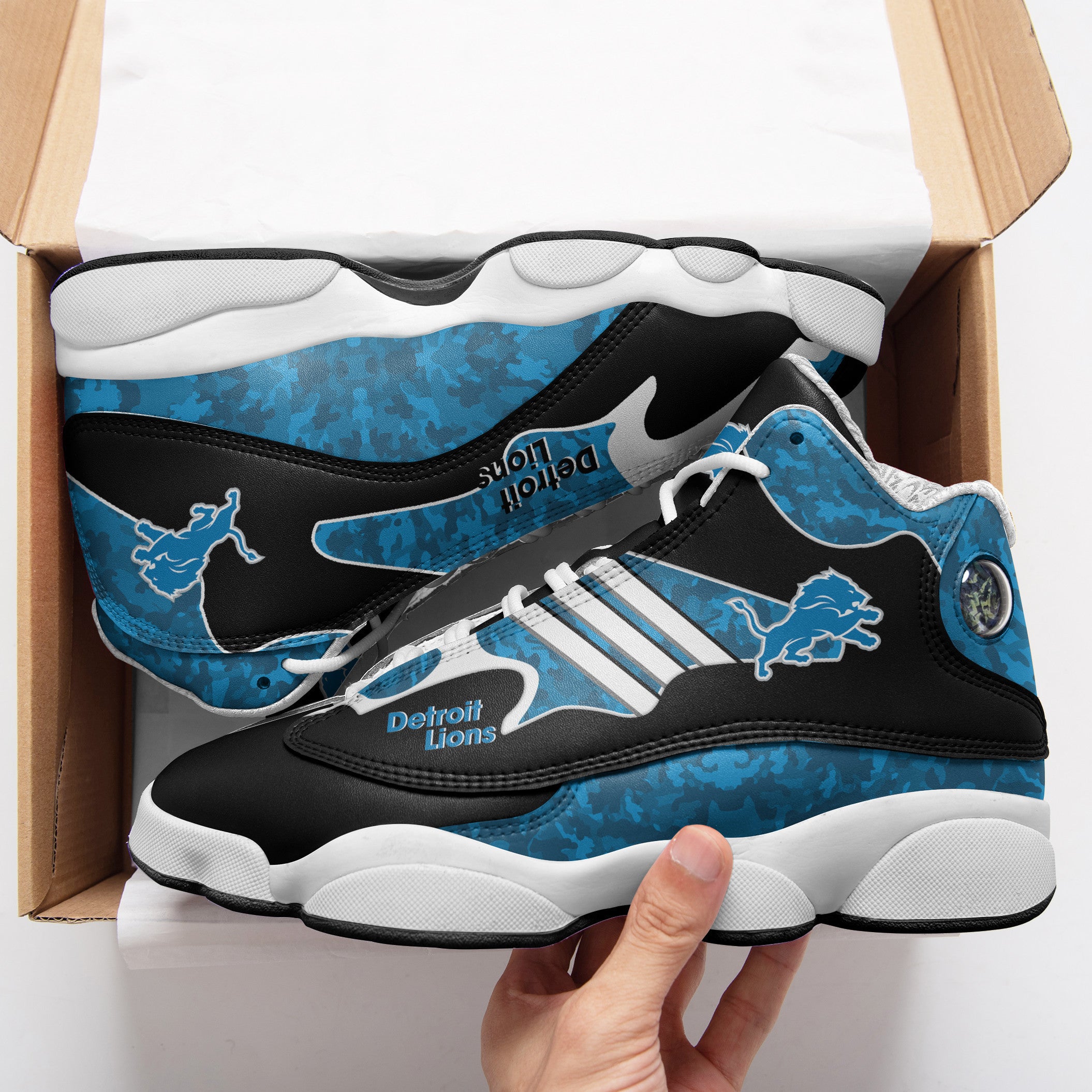 Ideafootwear Detroit Lions NFL AJ13 Sneakers Shoes For Men And Women