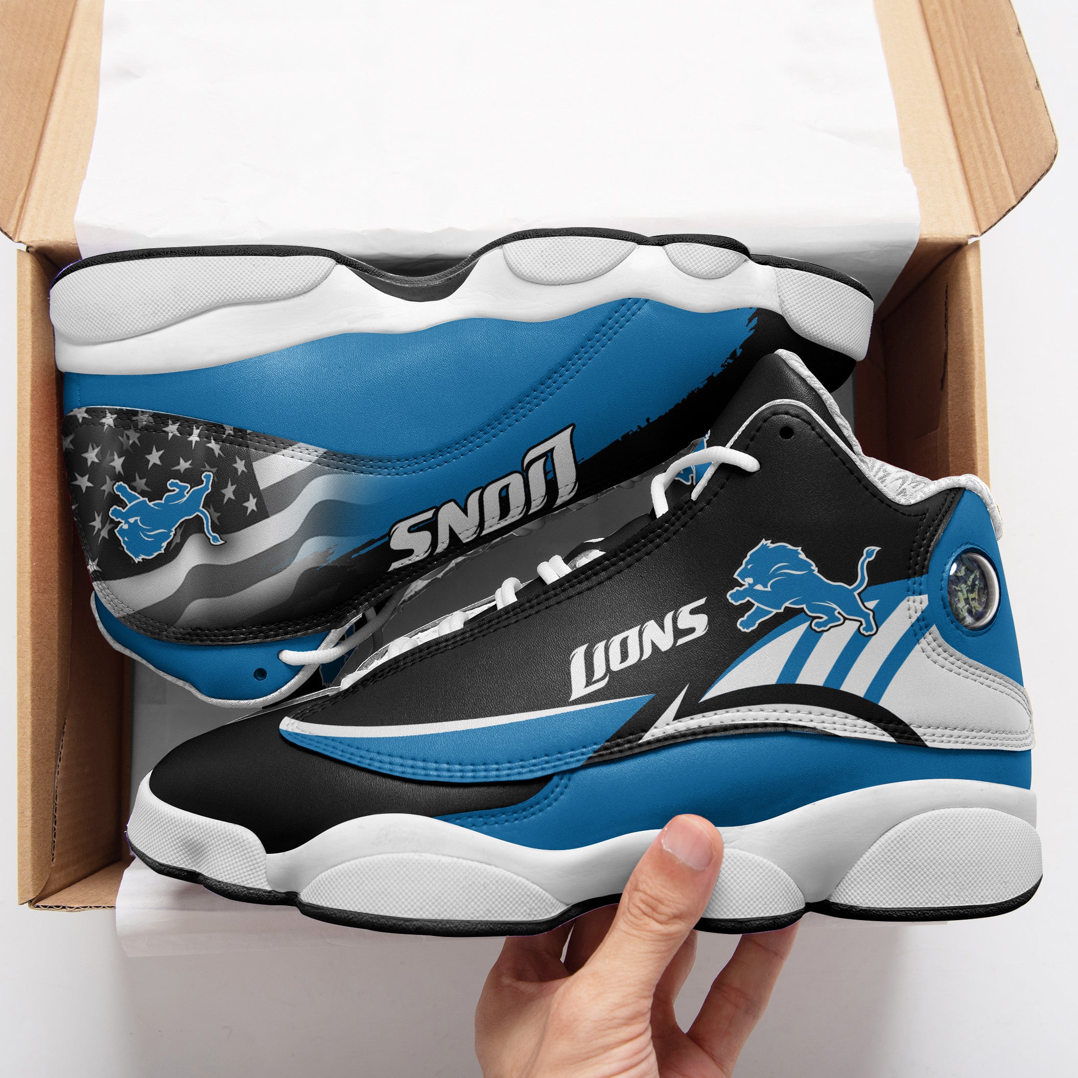Ideafootwear Detroit Lions NFL AJ13 Sneakers Shoes For Men And Women