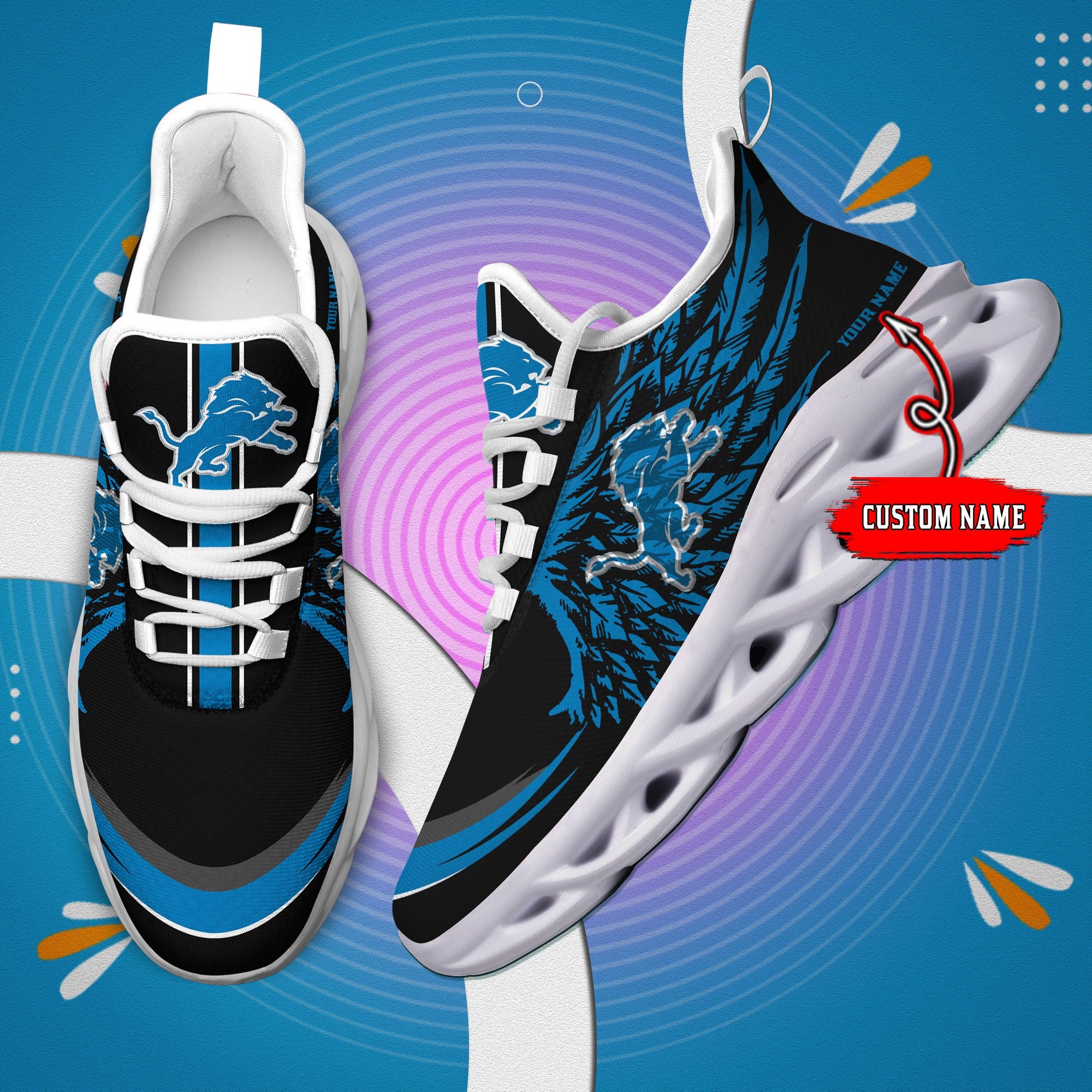 Ideafootwear Detroit Lions NFL Max Soul Shoes Sneakers For Men And Women