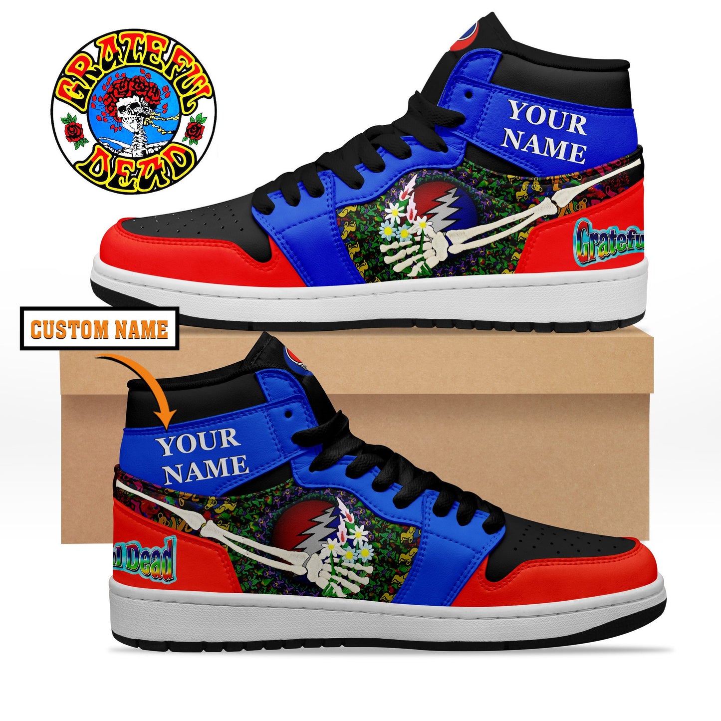 Ideafootwear Grateful Dead AJ1 High Sneakers Shoes For Men And Women