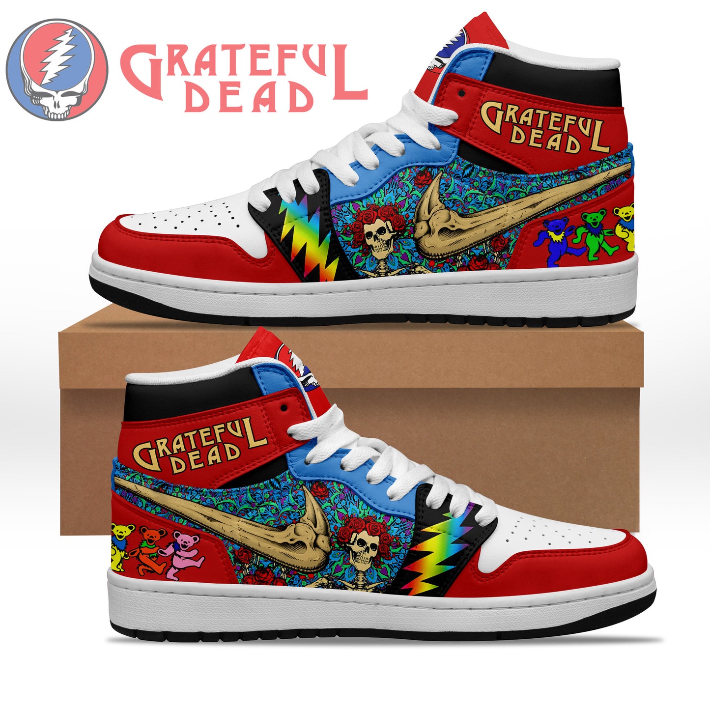 Ideafootwear Grateful Dead AJ1 High Sneakers Shoes For Men And Women