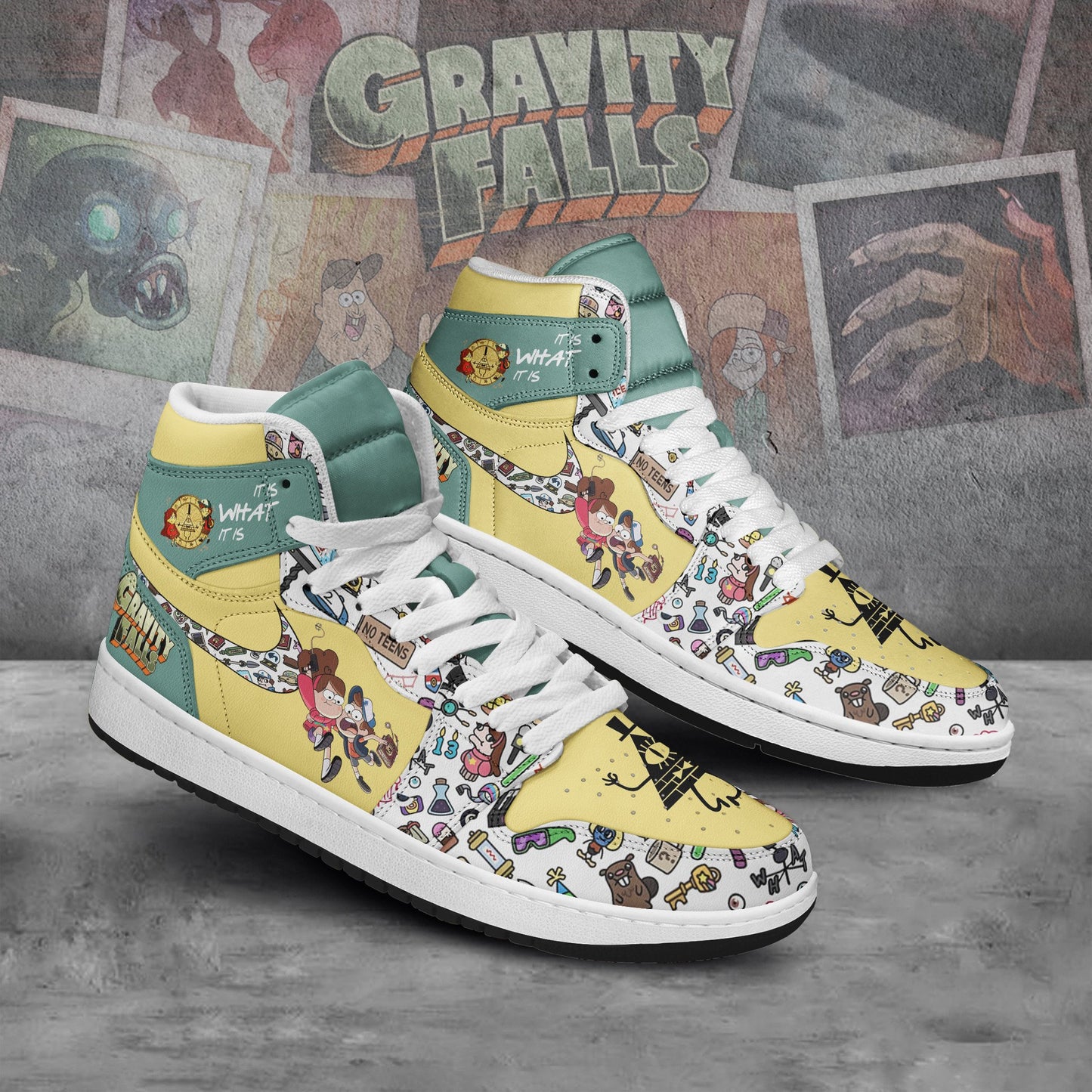 Ideafootwear Gravity Falls AJ1 High Sneakers Shoes For Men And Women