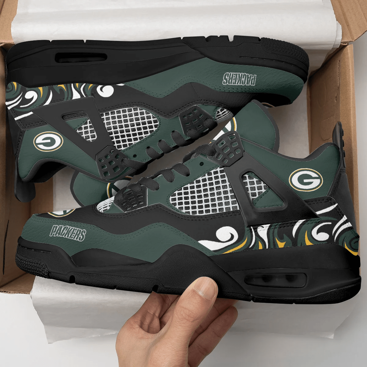 Ideafootwear Green Bay Packers AJ4 Sneakers Shoes For Men And Women