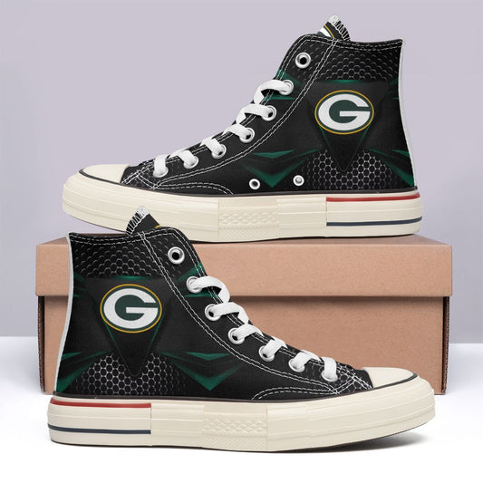 Ideafootwear Green Bay Packers High Top Canvas Sneakers Shoes For Men And Women