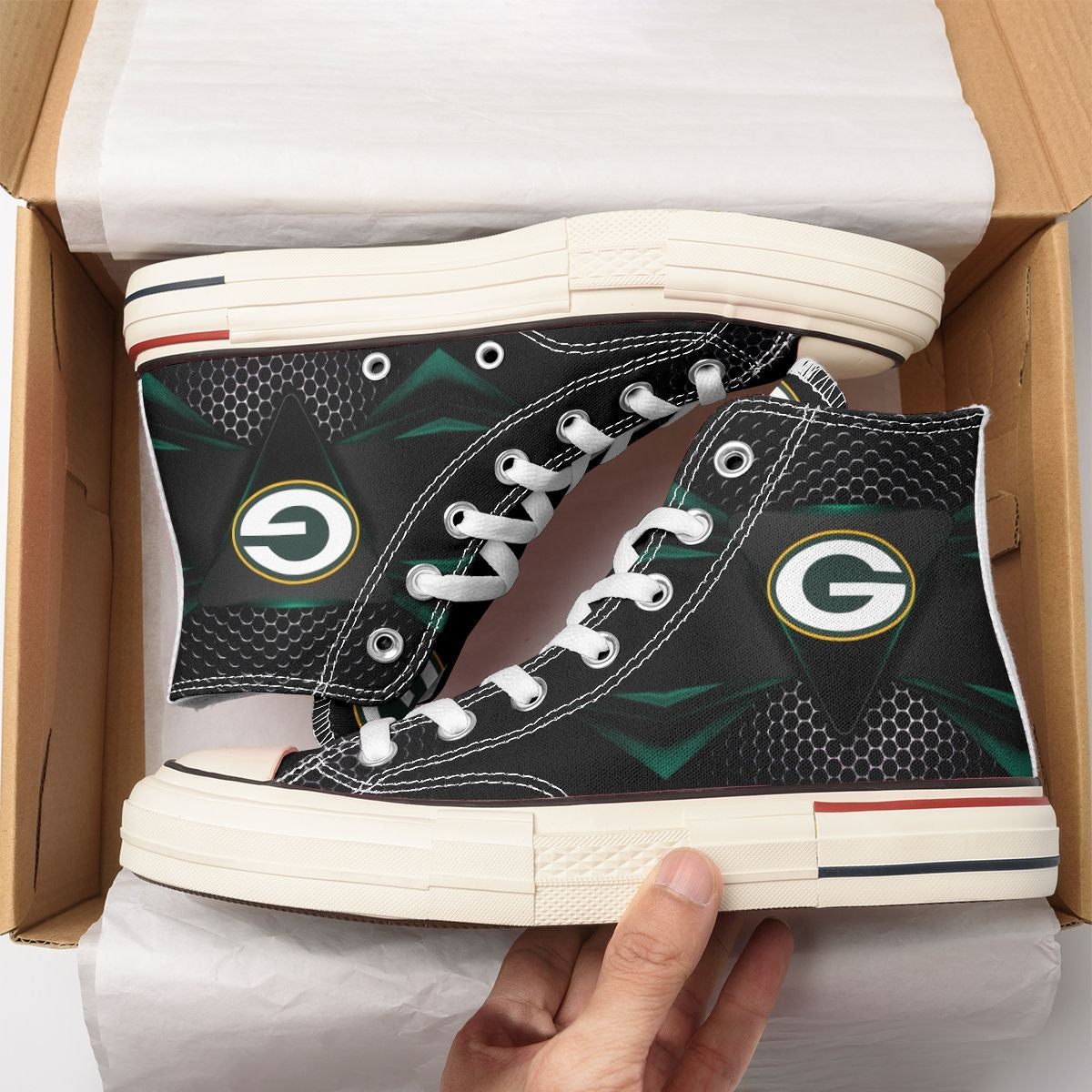 Ideafootwear Green Bay Packers High Top Canvas Sneakers Shoes For Men And Women
