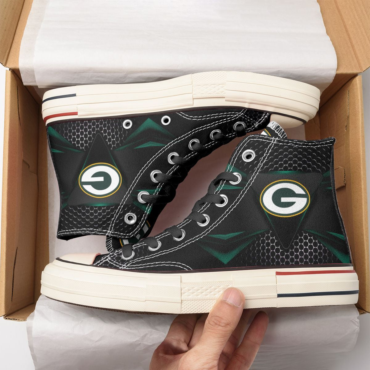 Ideafootwear Green Bay Packers High Top Canvas Sneakers Shoes For Men And Women
