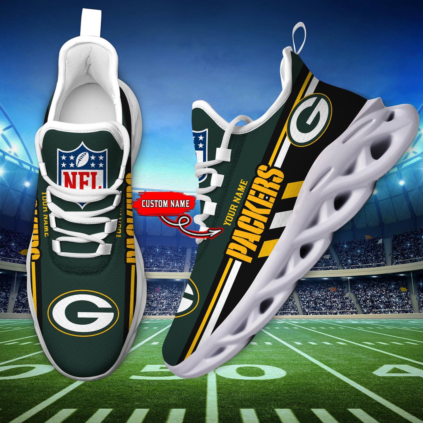 Ideafootwear Green Bay Packers Max Soul Shoes Sneakers For Men And Women