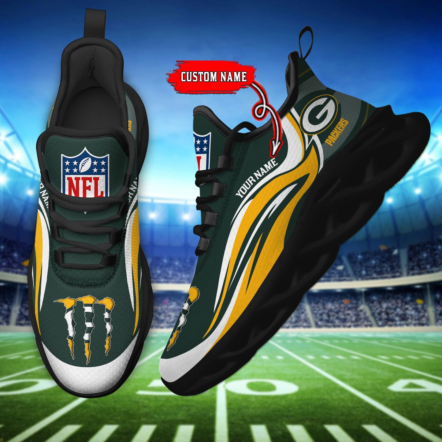 Ideafootwear Green Bay Packers Max Soul Shoes Sneakers For Men And Women