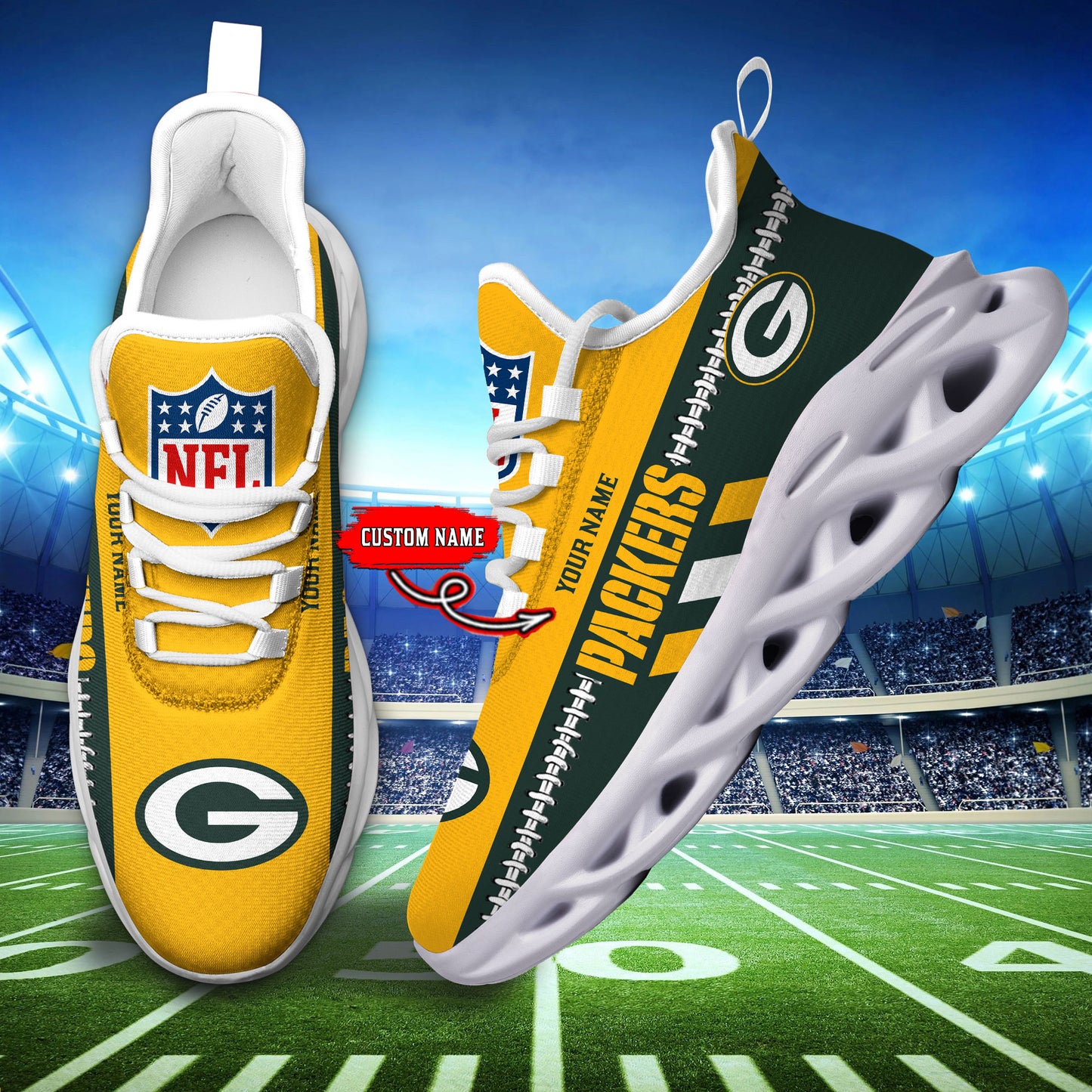 Ideafootwear Green Bay Packers Max Soul Shoes Sneakers For Men And Women