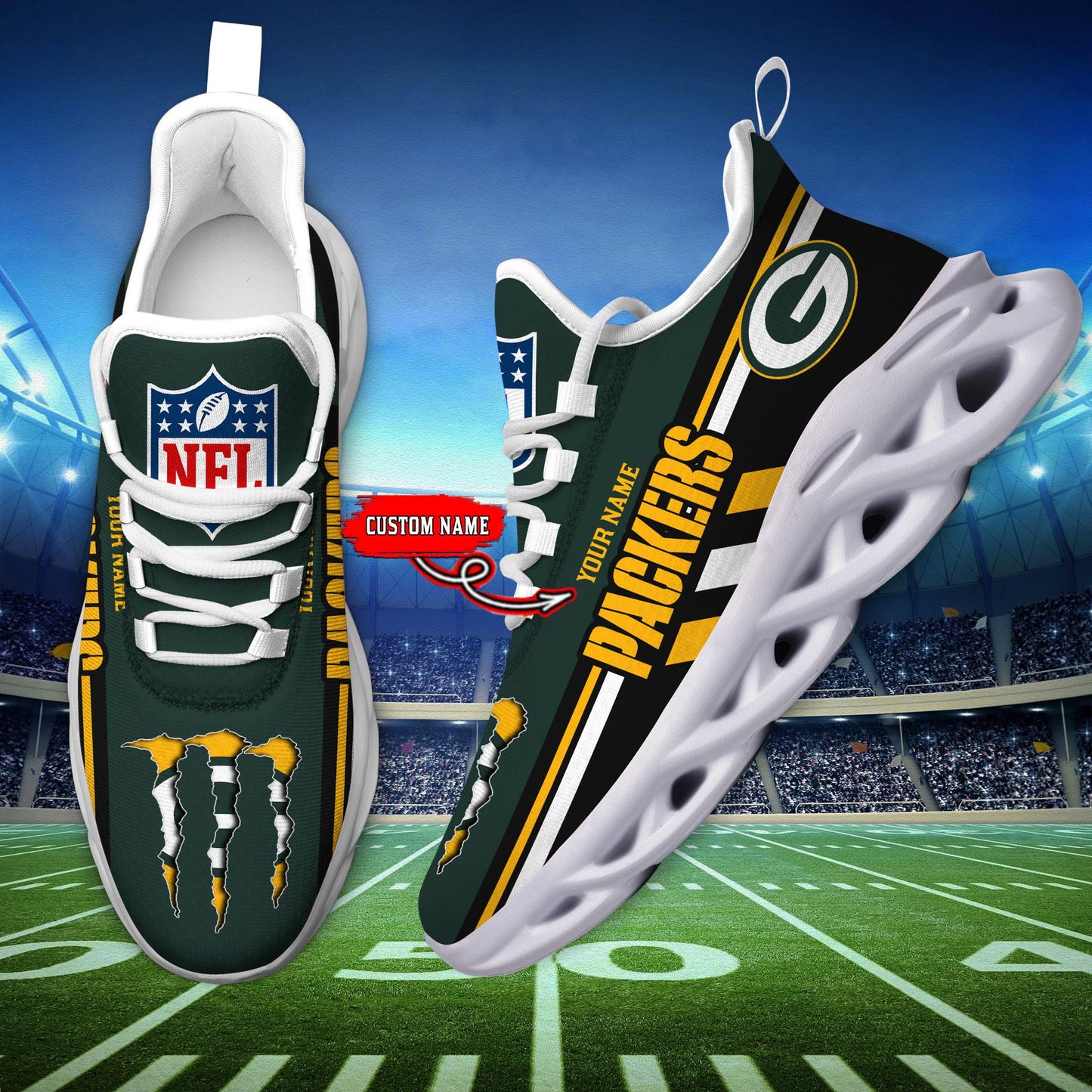 Ideafootwear Green Bay Packers Max Soul Shoes Sneakers For Men And Women