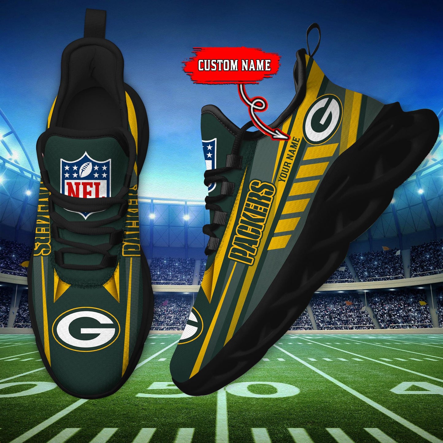 Ideafootwear Green Bay Packers Max Soul Shoes Sneakers For Men And Women