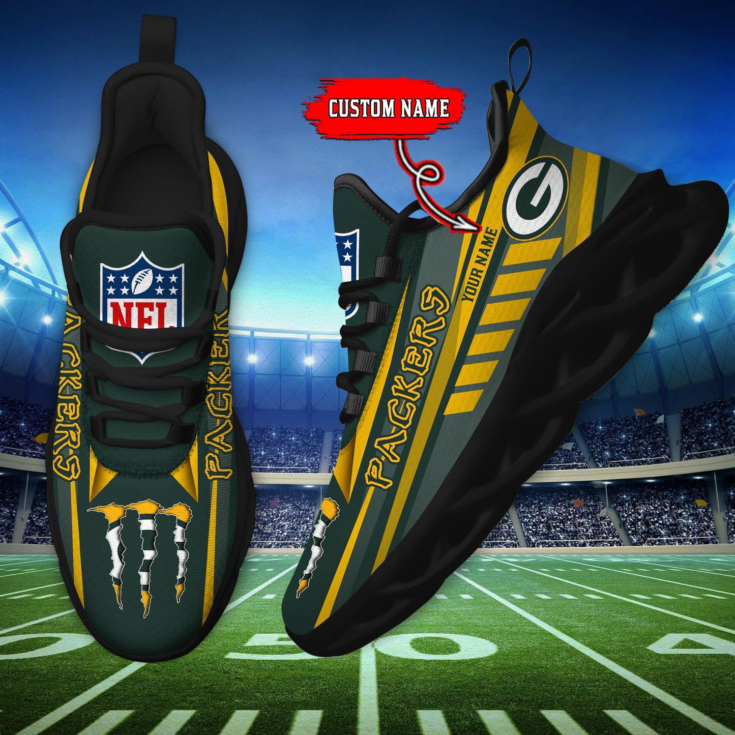 Ideafootwear Green Bay Packers Max Soul Shoes Sneakers For Men And Women
