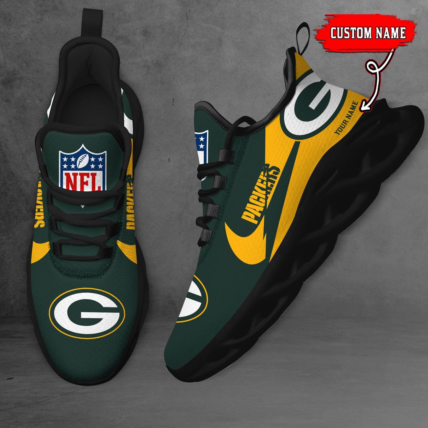 Ideafootwear Green Bay Packers Max Soul Shoes Sneakers For Men And Women