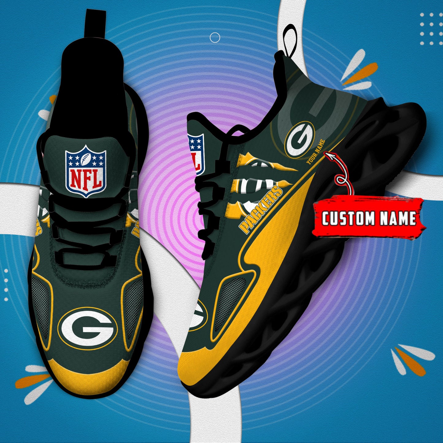 Ideafootwear Green Bay Packers Max Soul Shoes Sneakers For Men And Women