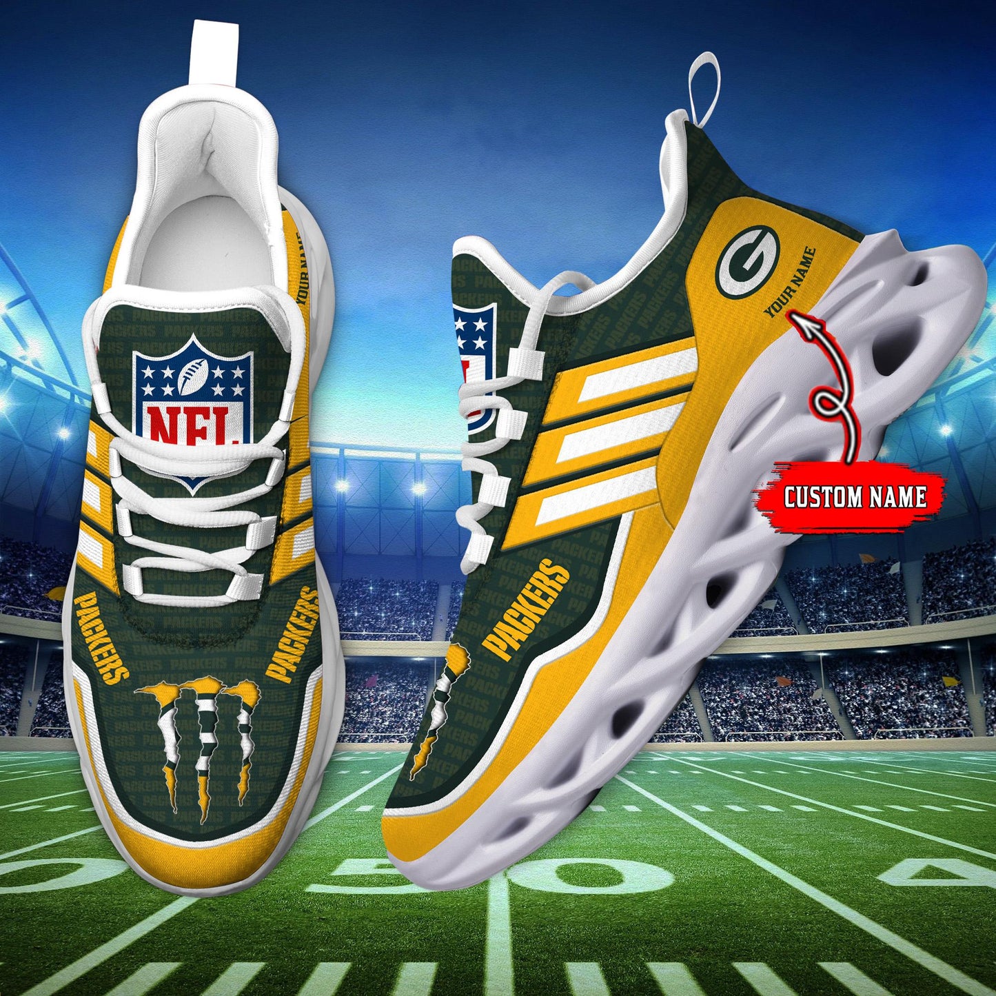 Ideafootwear Green Bay Packers Max Soul Shoes Sneakers For Men And Women