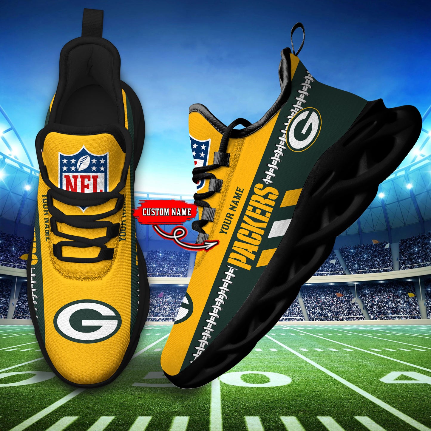 Ideafootwear Green Bay Packers Max Soul Shoes Sneakers For Men And Women