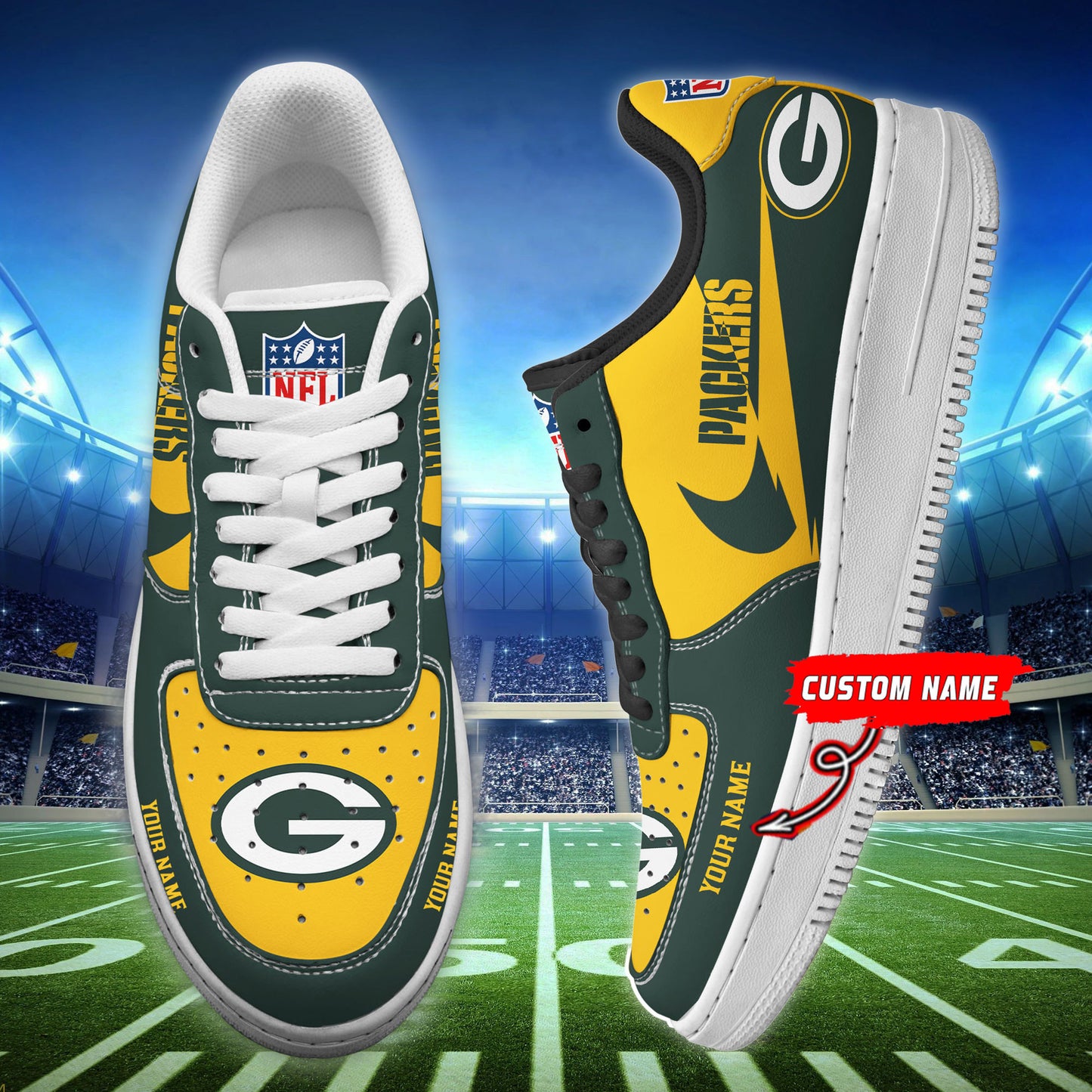 Ideafootwear Green Bay Packers NFL Air Low-Top Sneakers Shoes For Men And Women