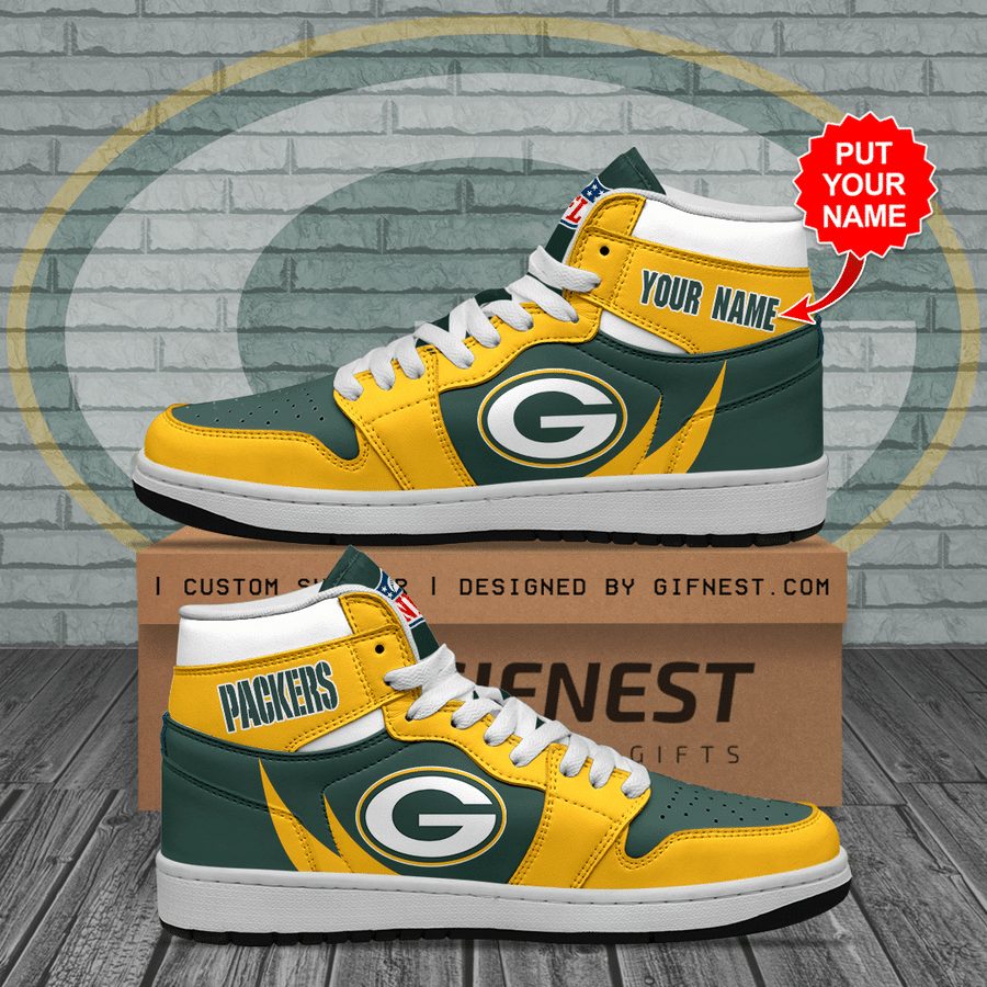 Ideafootwear Green Bay Packers NFL AJ1 High Sneakers Shoes For Men And Women