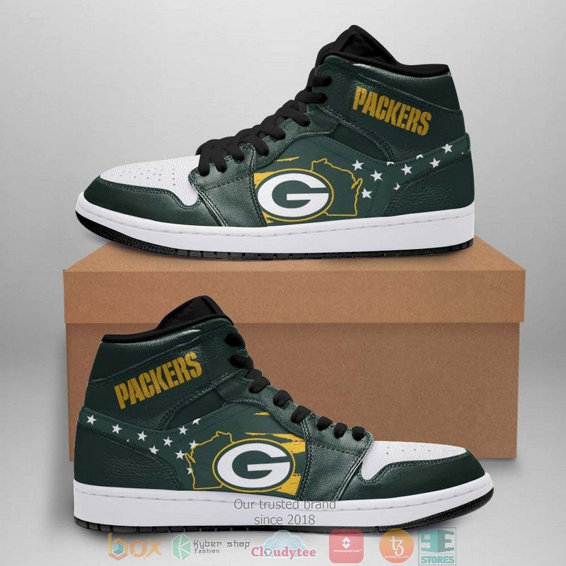 Ideafootwear Green Bay Packers NFL AJ1 High Sneakers Shoes For Men And Women