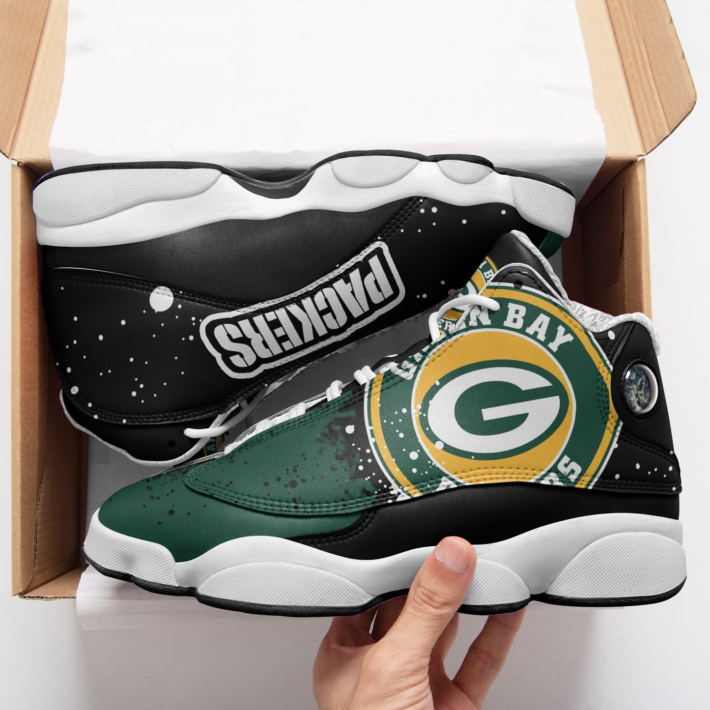 Ideafootwear Green Bay Packers NFL AJ13 Sneakers Shoes For Men And Women
