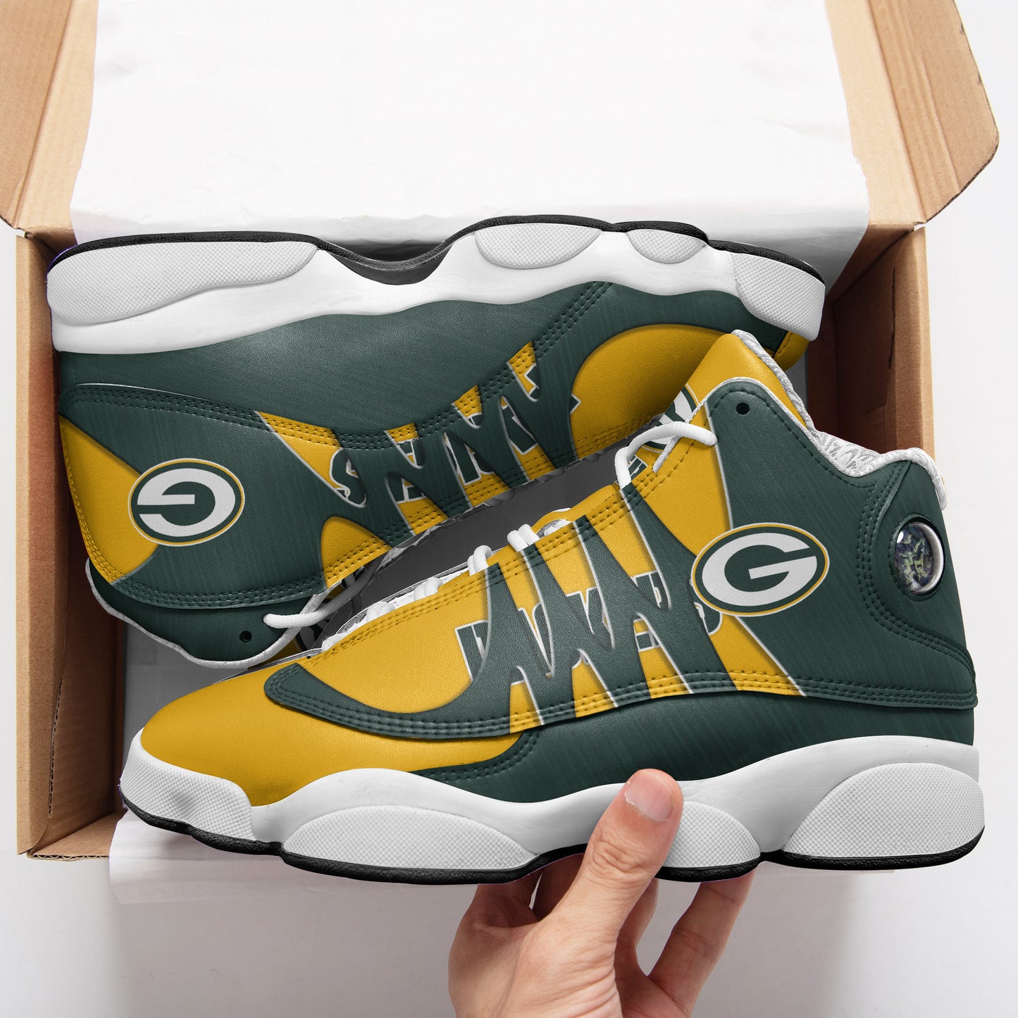 Ideafootwear Green Bay Packers NFL AJ13 Sneakers Shoes For Men And Women