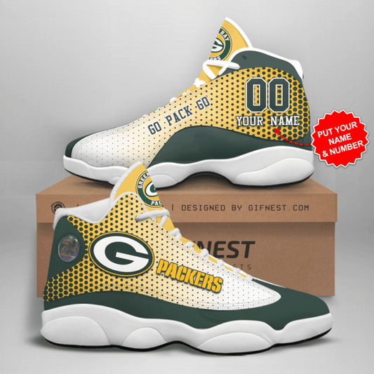 Ideafootwear Green Bay Packers NFL AJ13 Sneakers Shoes For Men And Women