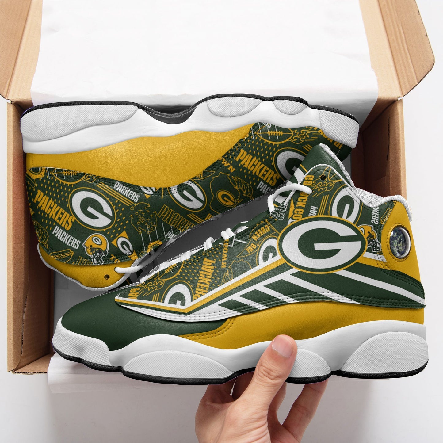 Ideafootwear Green Bay Packers NFL AJ13 Sneakers Shoes For Men And Women
