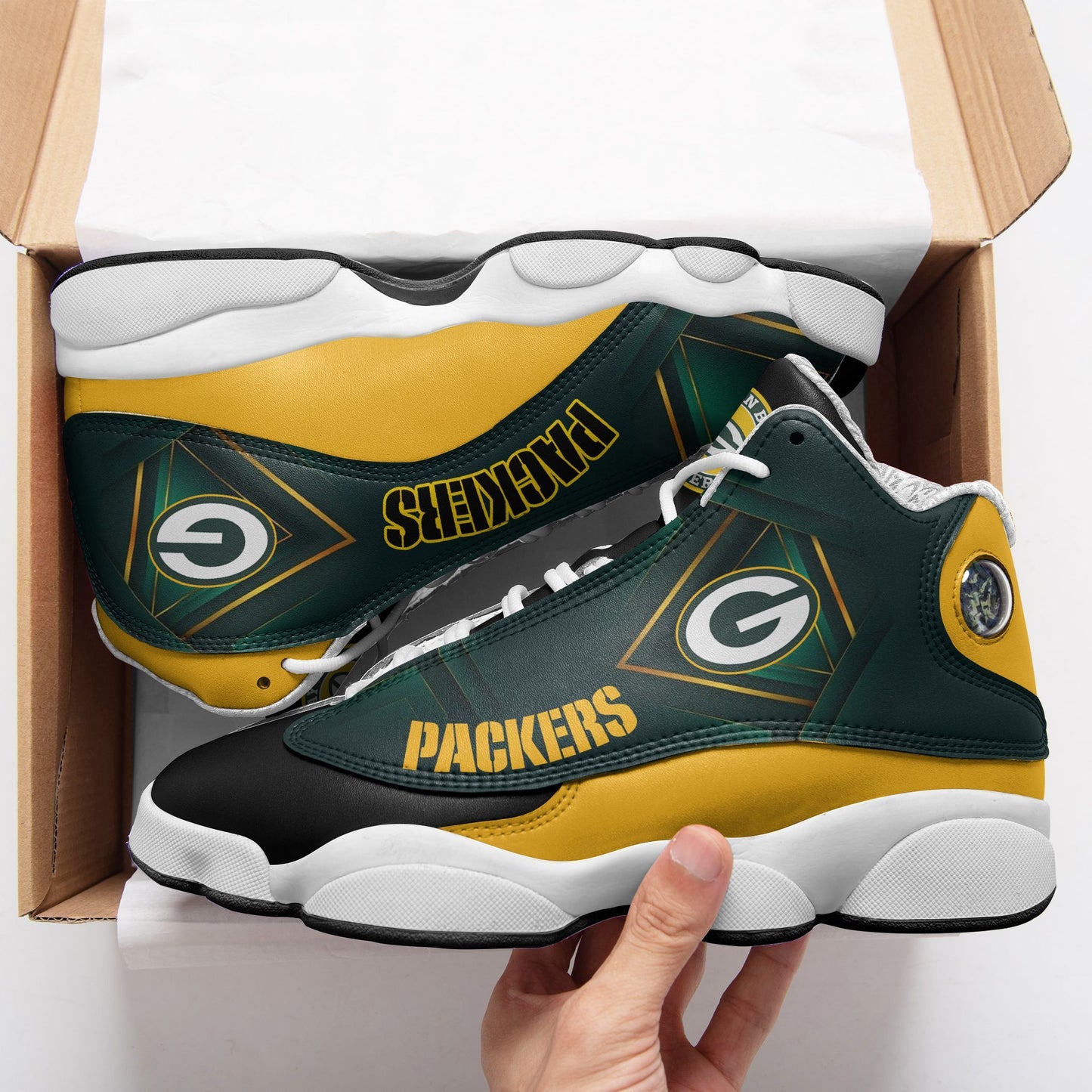Ideafootwear Green Bay Packers NFL AJ13 Sneakers Shoes For Men And Women