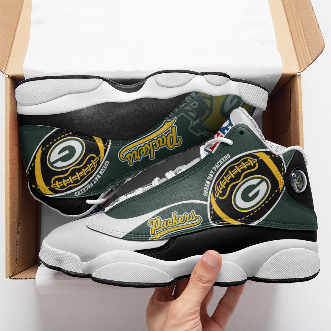 Ideafootwear Green Bay Packers NFL AJ13 Sneakers Shoes For Men And Women